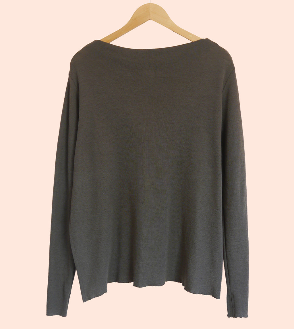 Merino Wool Jumper with High Neck and Side Splits in Black Coffee