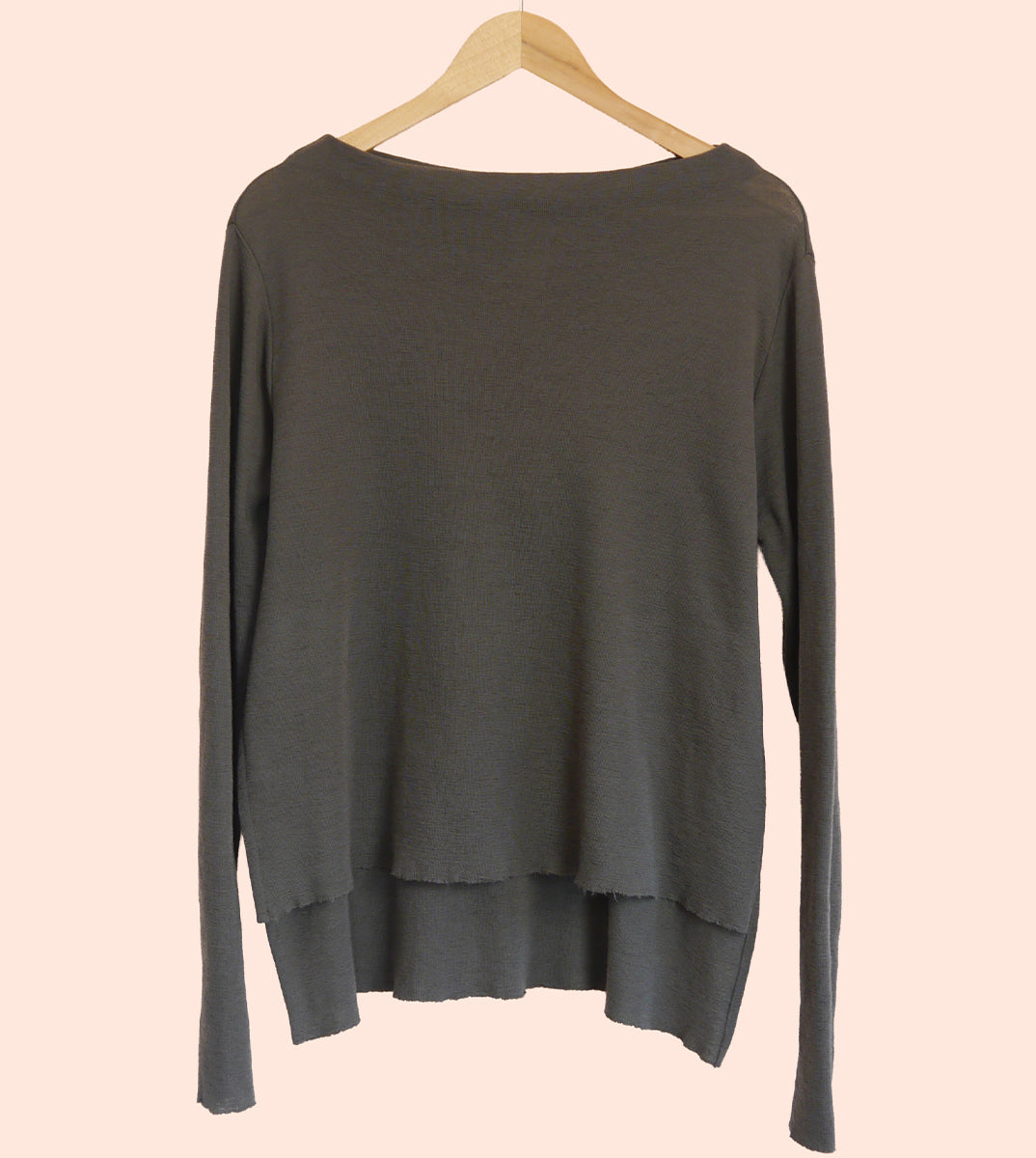 Merino Wool Jumper with High Neck and Side Splits in Black Coffee