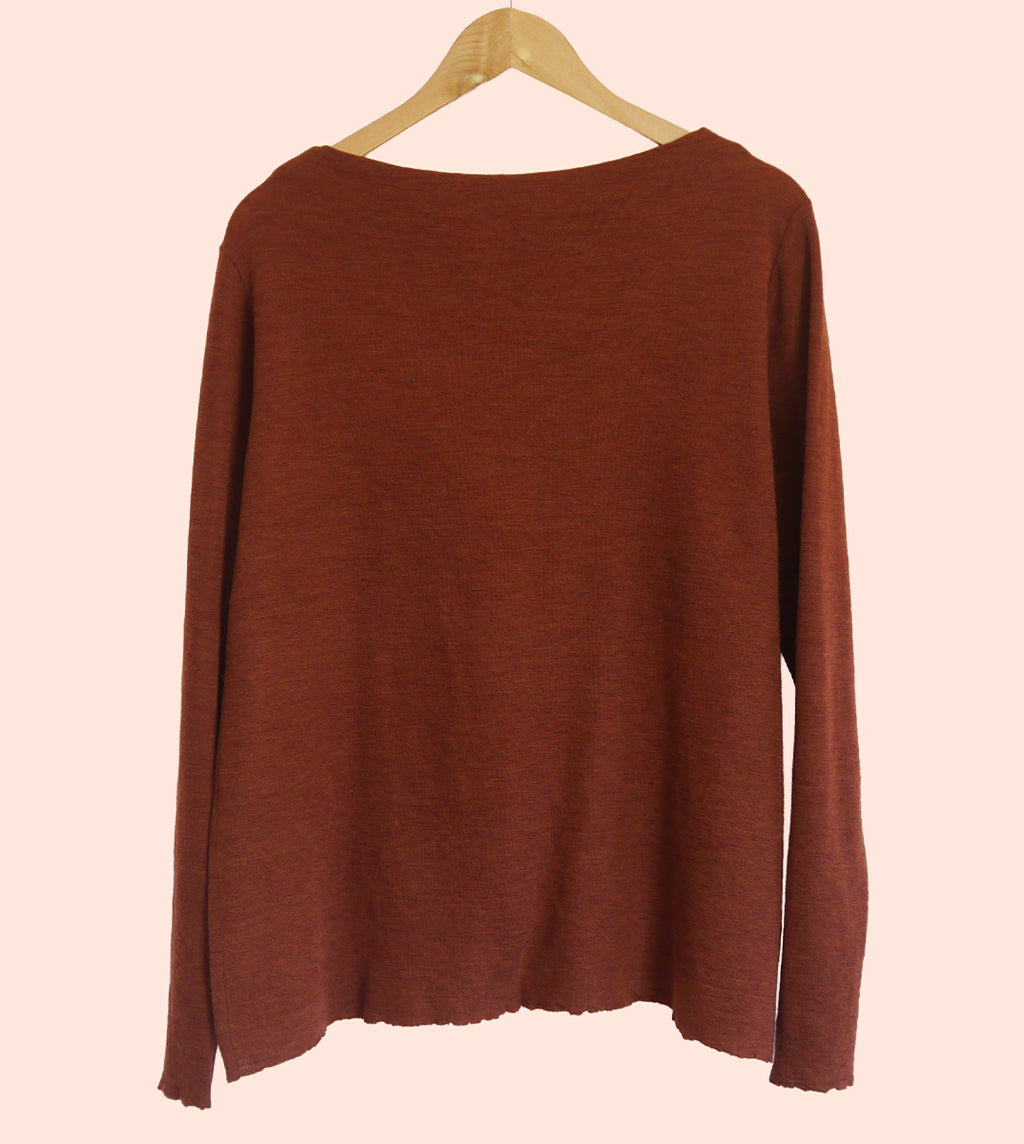Merino Wool Jumper with High Neck and Side Splits in Rosewood