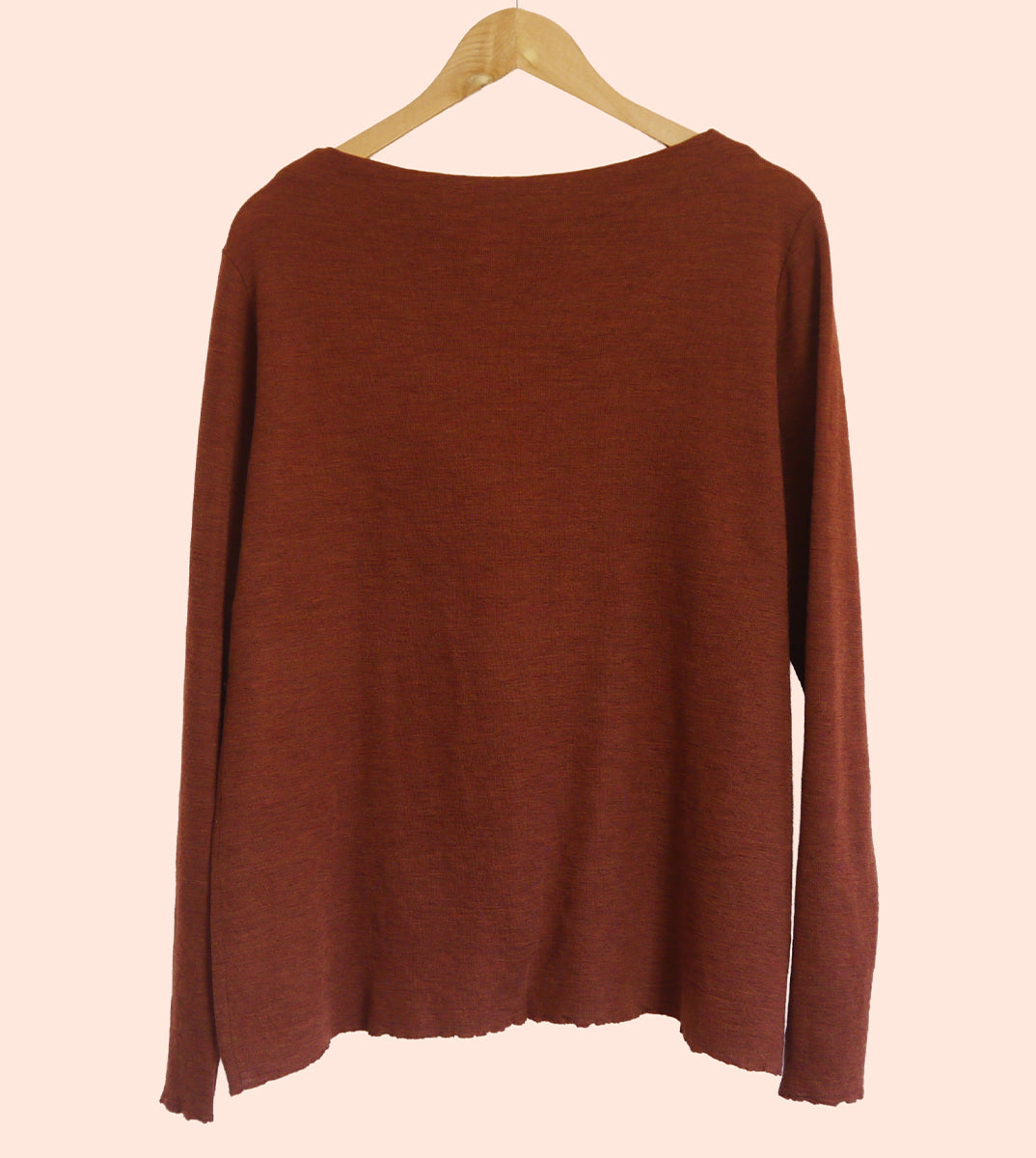 Merino Wool Jumper with High Neck and Side Splits in Rosewood