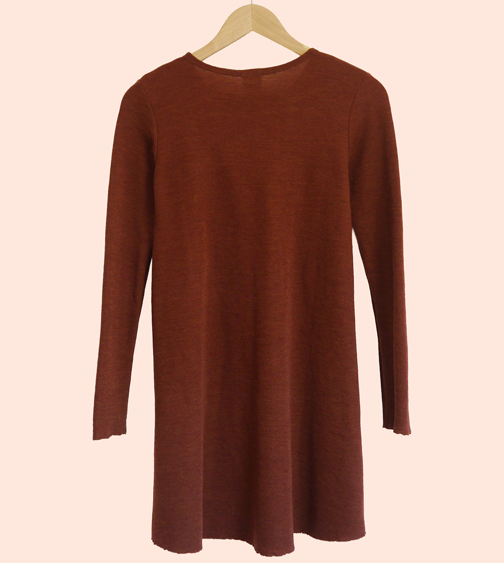 Merino Wool Round Neck A-Line Tunic in Rosewood Marl