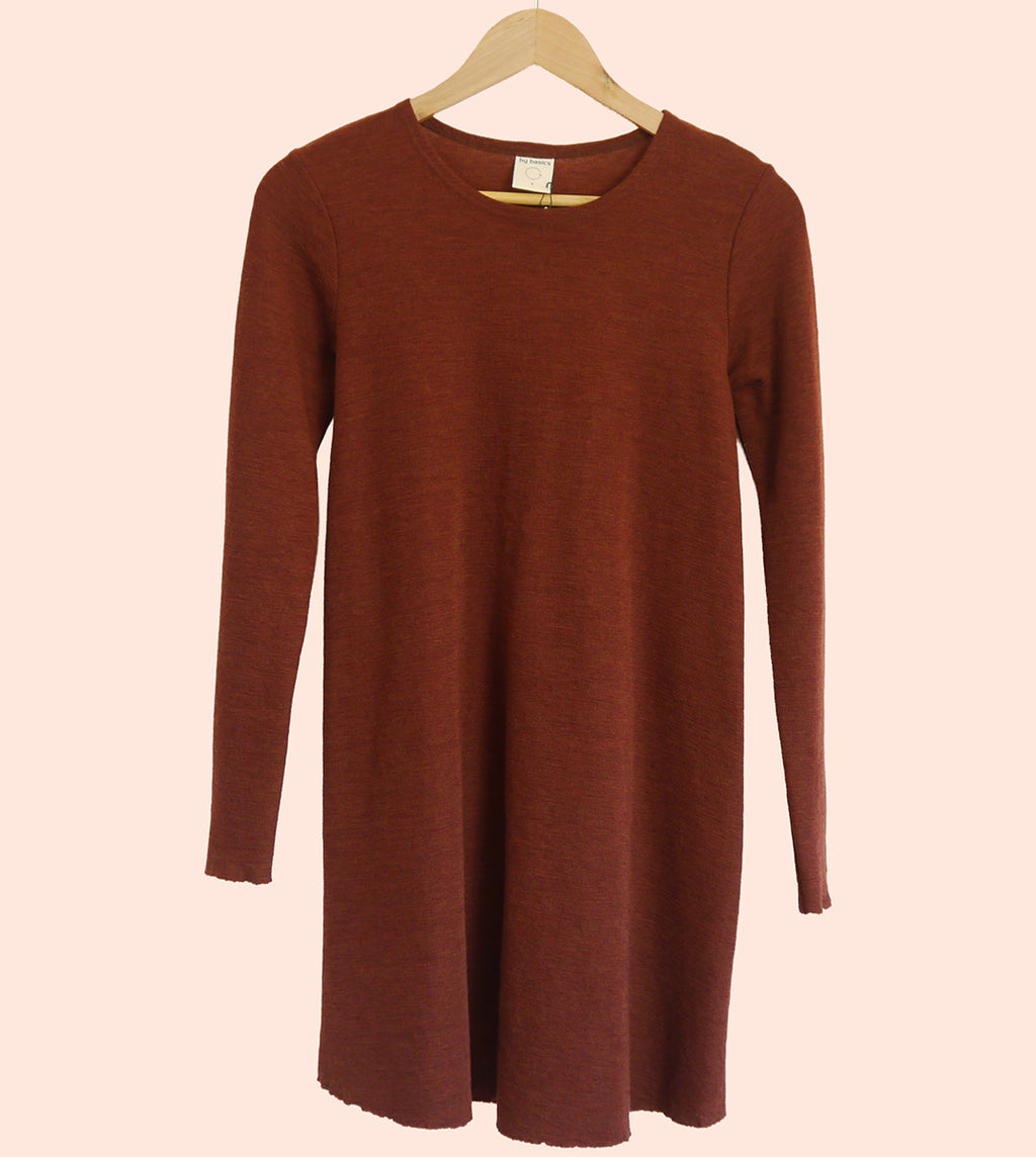 Merino Wool Round Neck A-Line Tunic in Rosewood Marl
