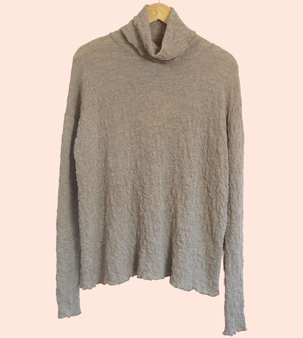 Merino Wool Textured Roll Neck Jumper in Elephant Marl