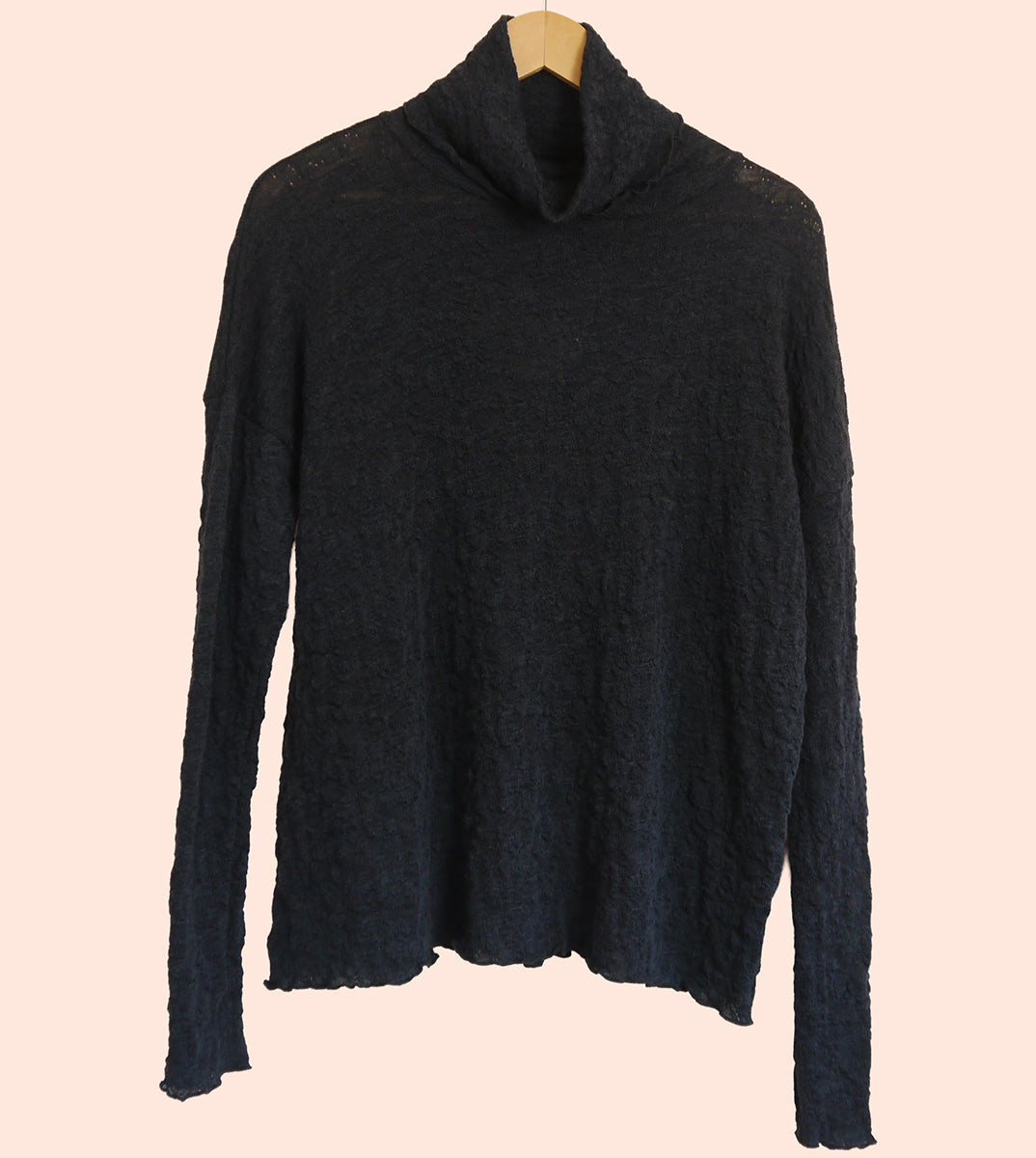 Merino Wool Textured Turtle Neck Jumper in Midnight