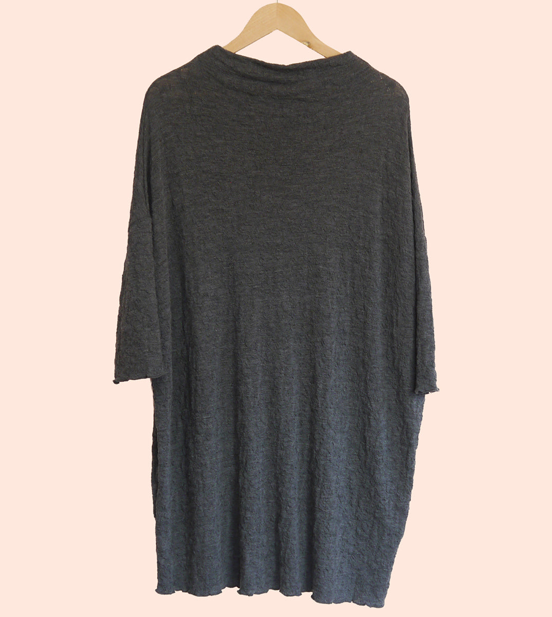 Merino Wool Textured Wide Mock Neck Dress in Charcoal Marl