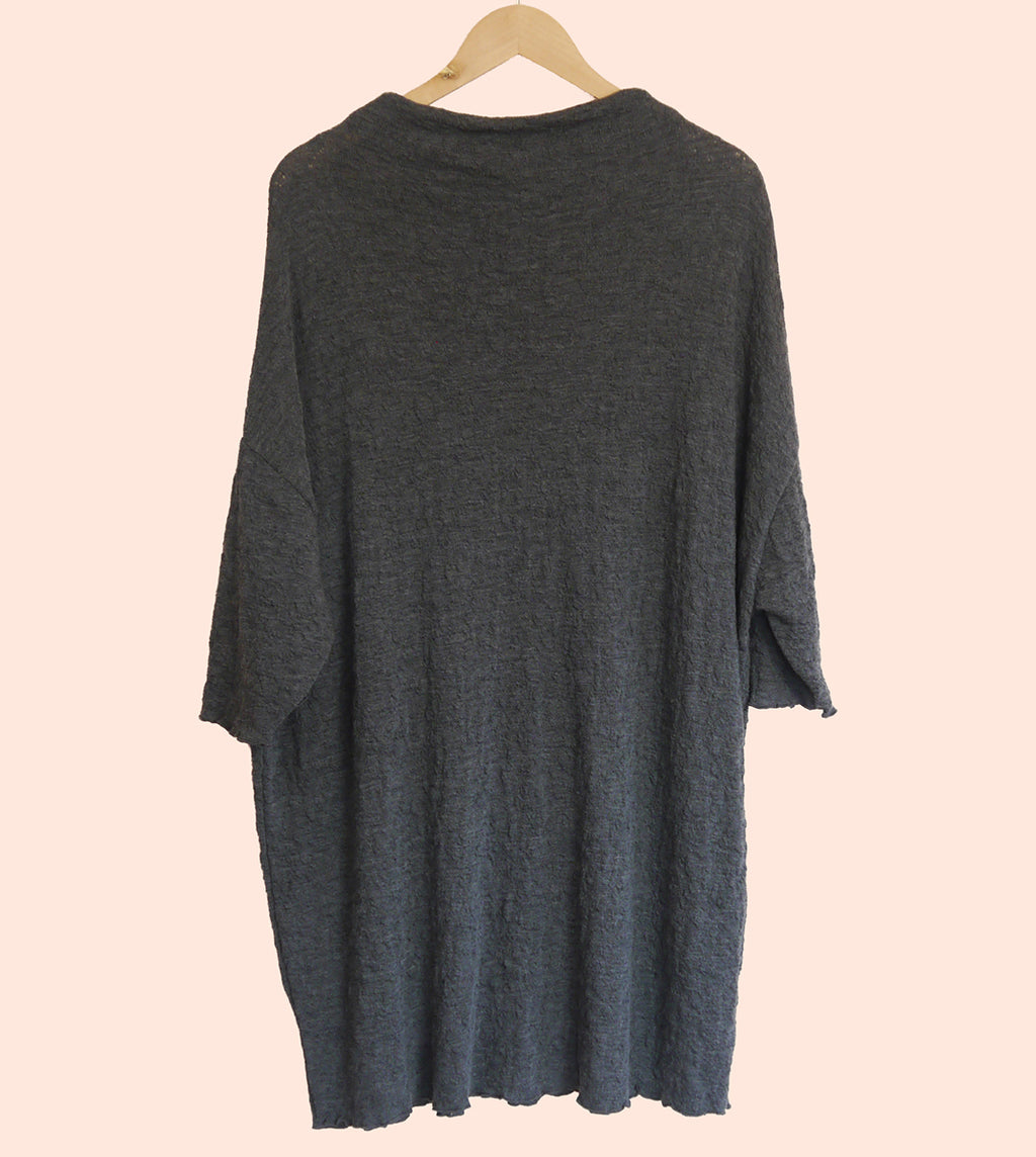 Merino Wool Textured Wide Mock Neck Dress in Charcoal Marl