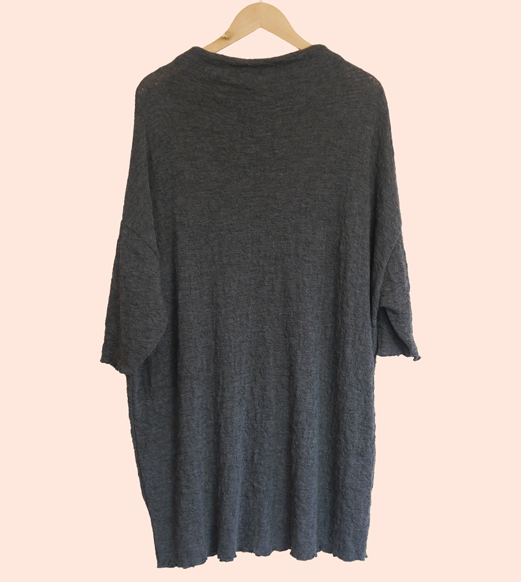 Merino Wool Textured Wide Mock Neck Dress in Charcoal Marl