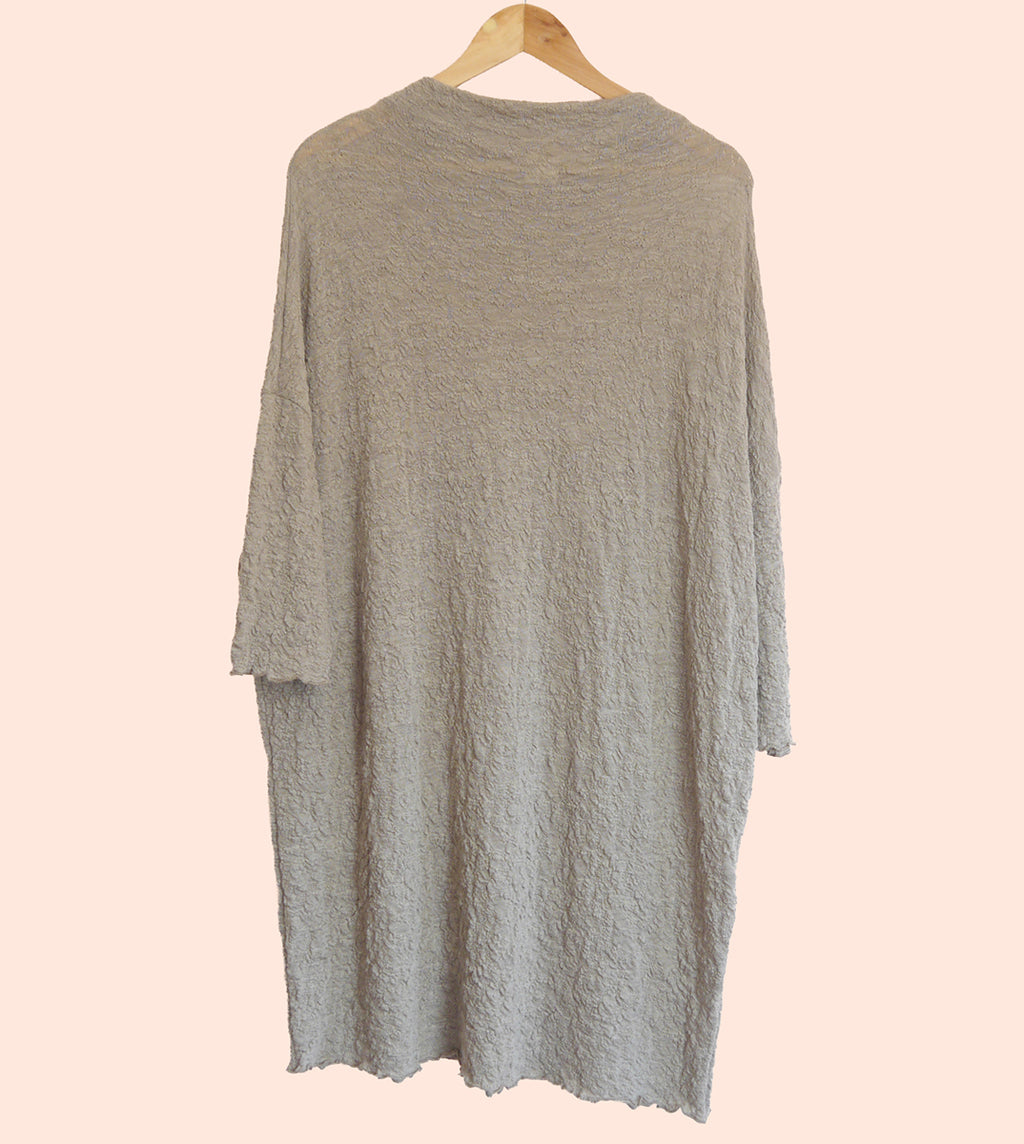 Merino Wool Textured Wide Mock Neck Tunic Dress in Elephant Marl