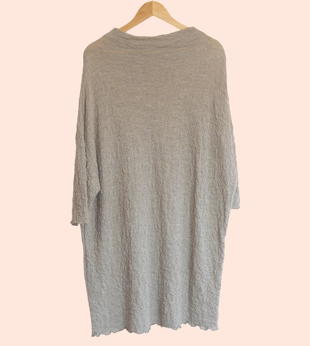 Merino Wool Textured Wide Mock Neck Tunic Dress in Elephant Marl