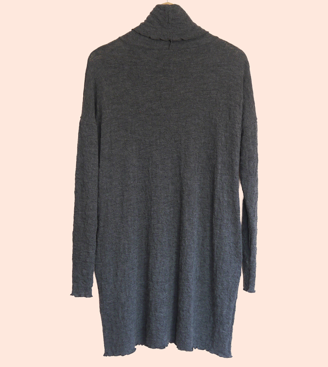 Merino Wool Textured Wide Turtle Neck Dress in Charcoal Marl