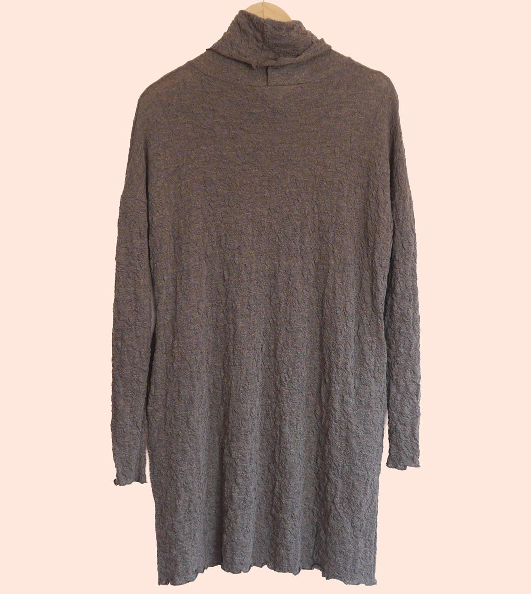 Merino Wool Textured Wide Turtle Neck Dress in Earth