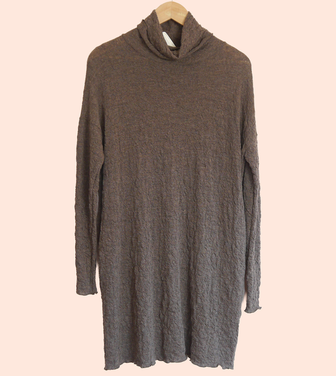 Merino Wool Textured Wide Turtle Neck Dress in Earth