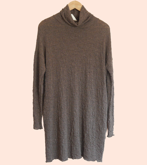 Women's bybasics Merino Wool Textured Wide Turtle Neck Dress in Earth Brown