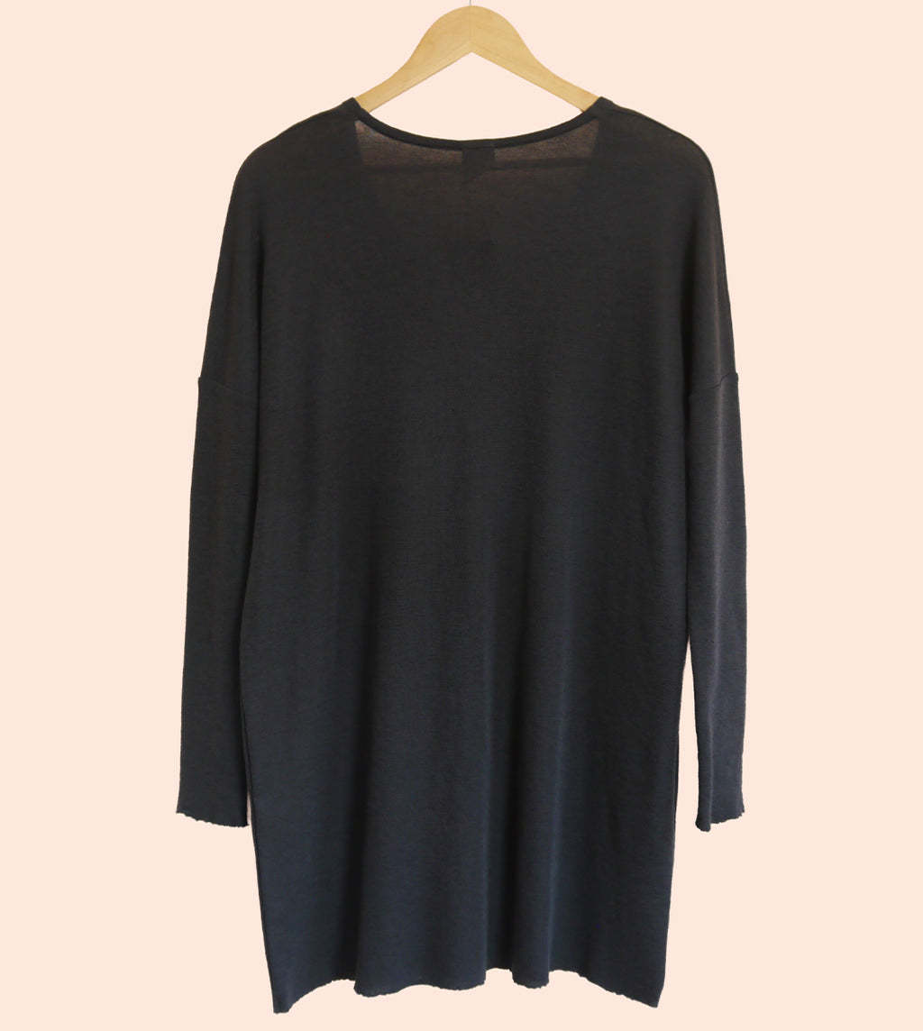 Merino Wool V-Neck Tunic Dress in Charcoal