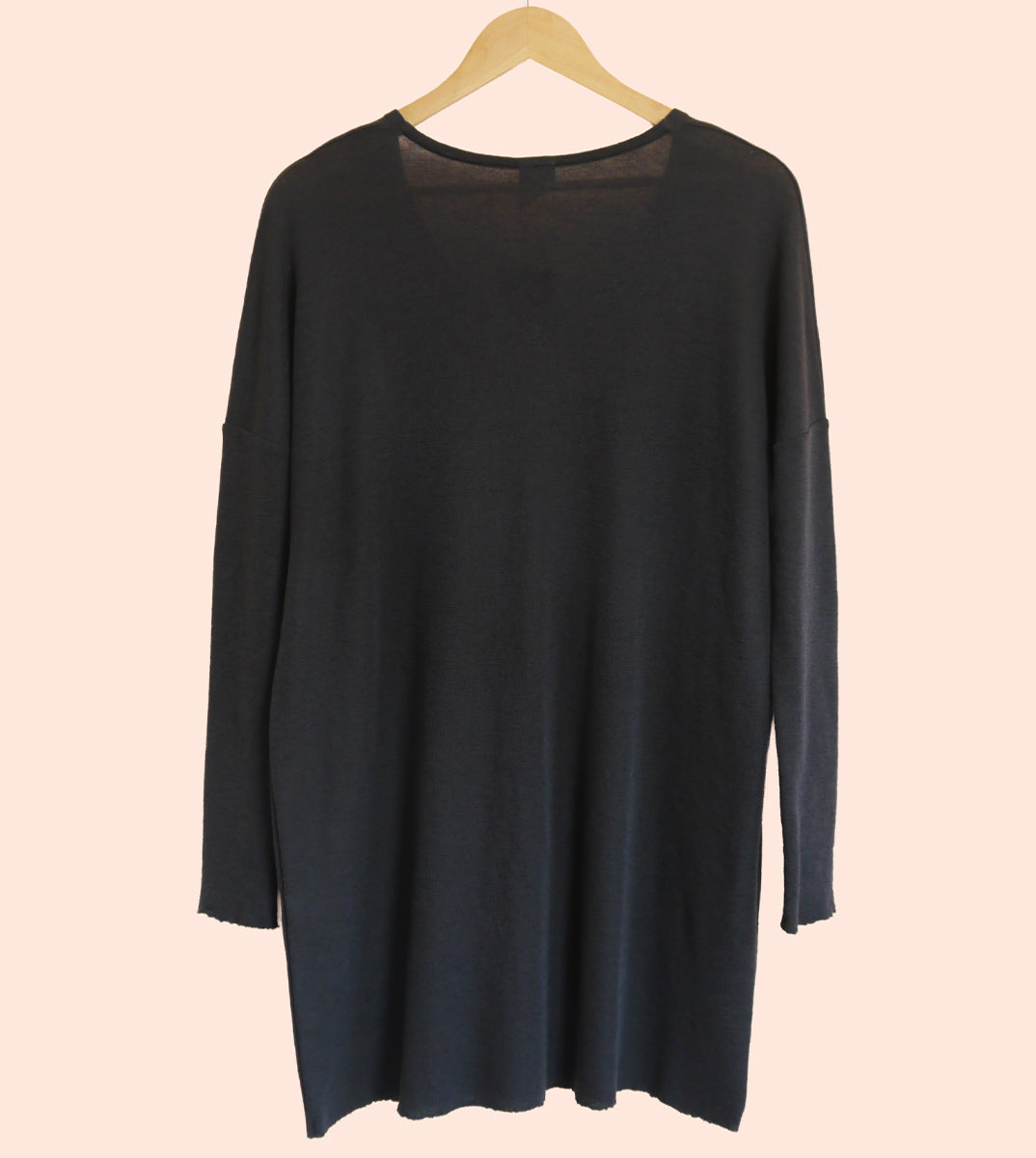 Merino Wool V-Neck Tunic Dress in Charcoal