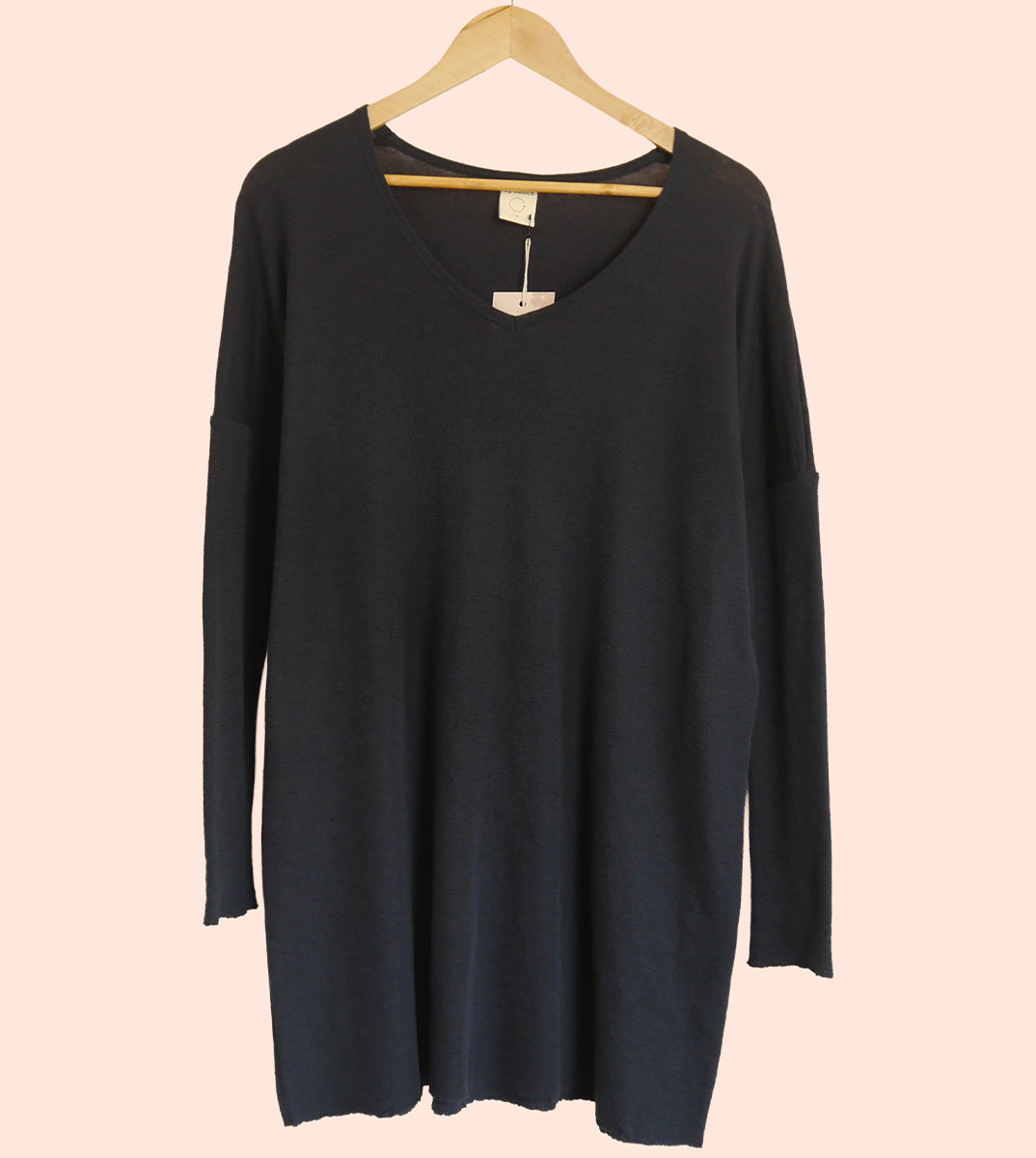 Merino Wool V-Neck Tunic Dress in Charcoal