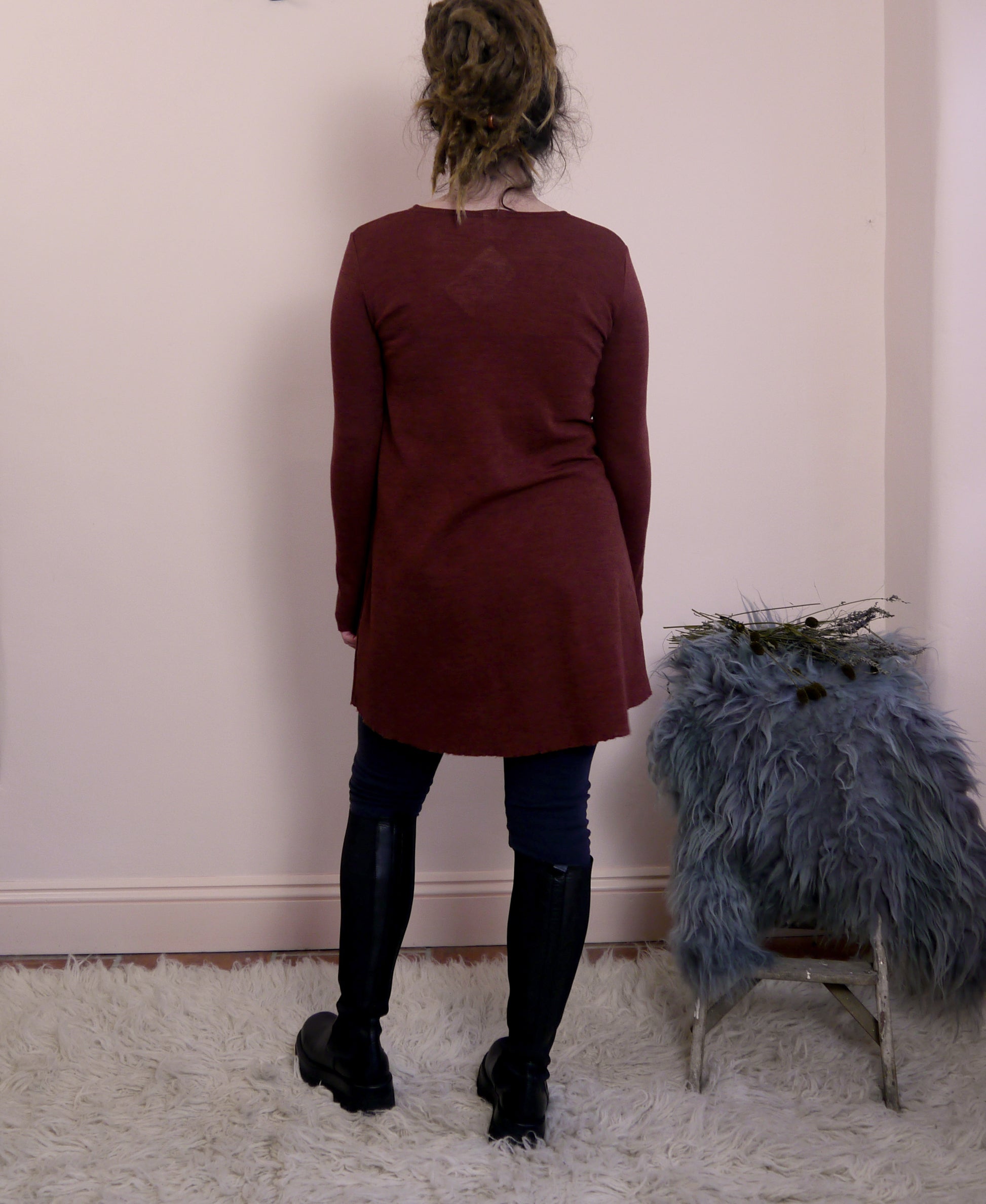 Merino Wool Round Neck A-Line Tunic in Rosewood Marl