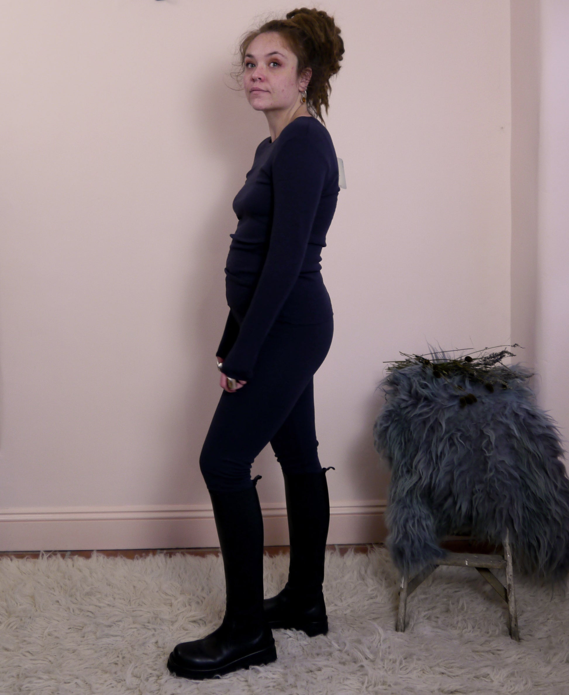 Long Sleeve Merino Wool Top in Charcoal