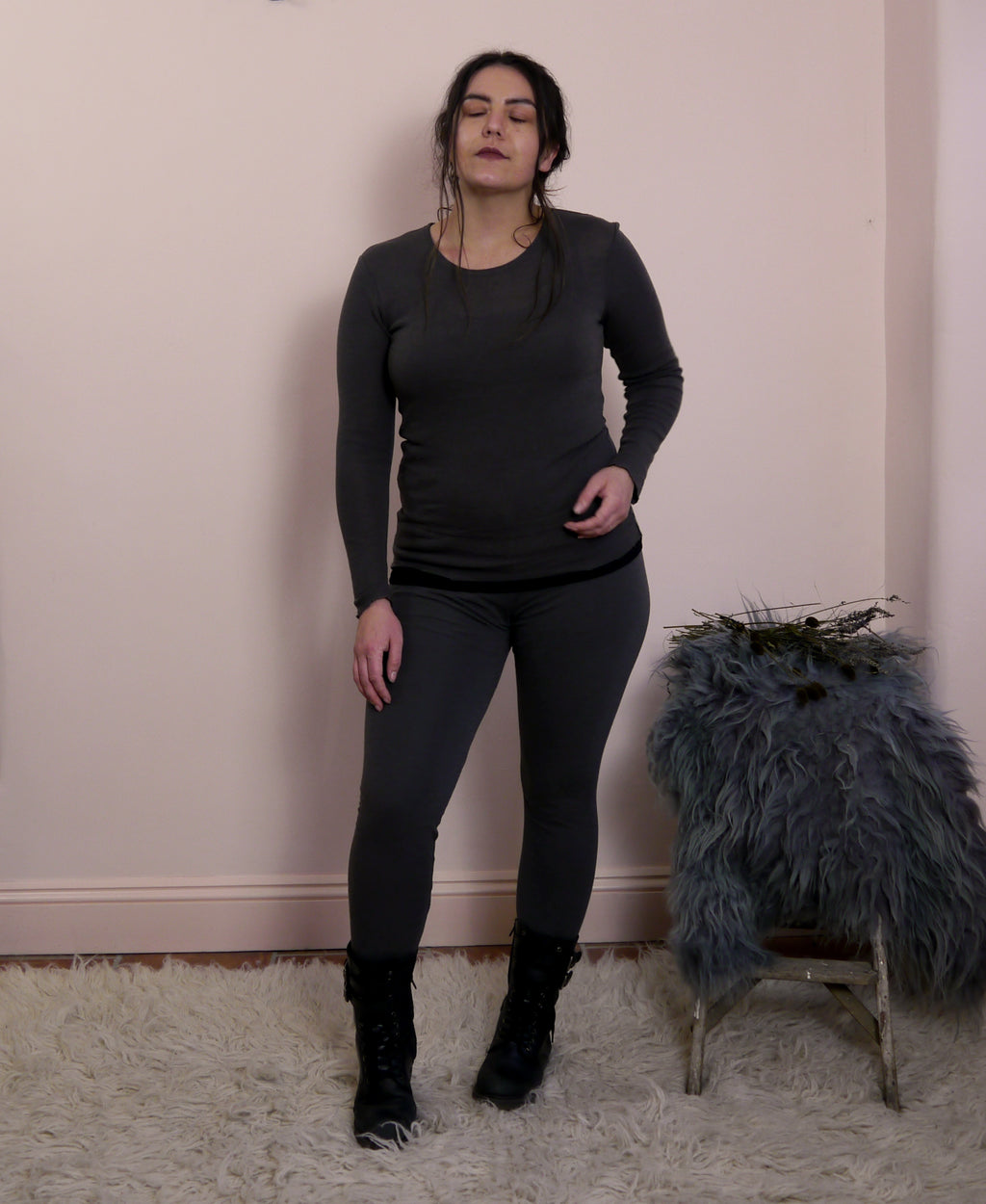 Long Sleeve Merino Wool Top in Black coffee