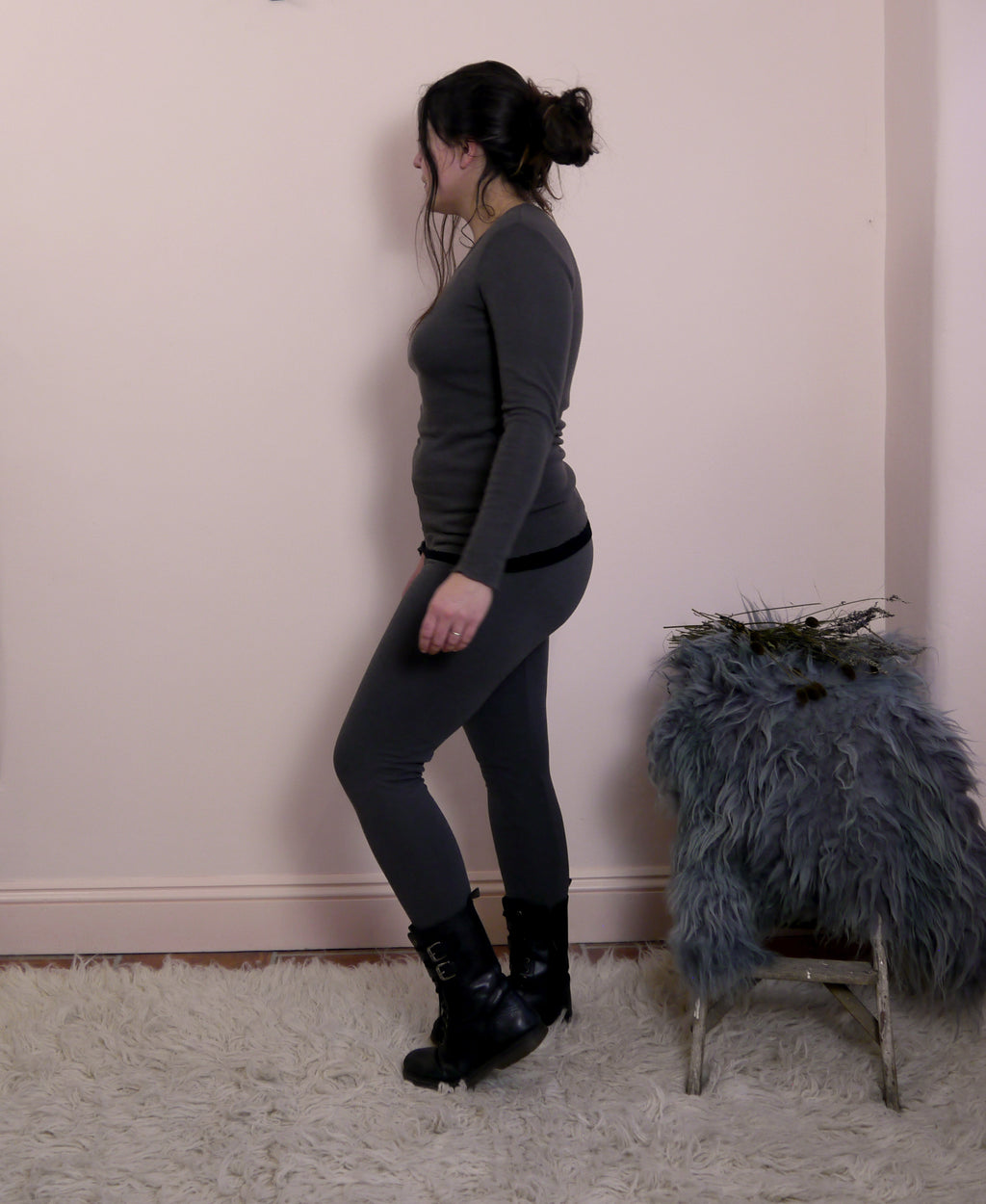 Long Sleeve Merino Wool Top in Black coffee