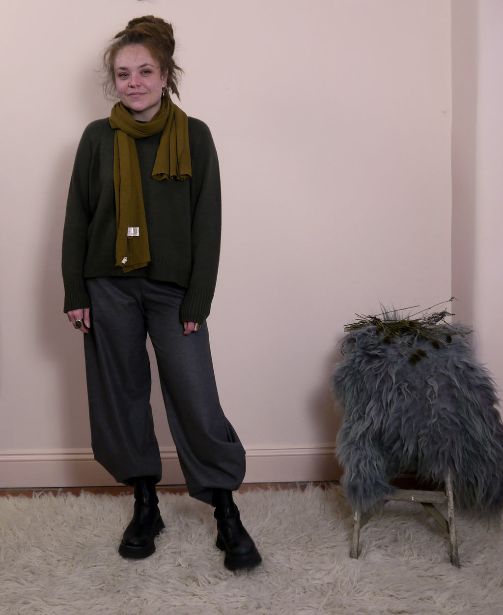 Sartoria Ismara Wool Viscose Side Pleat Art Trousers Grey