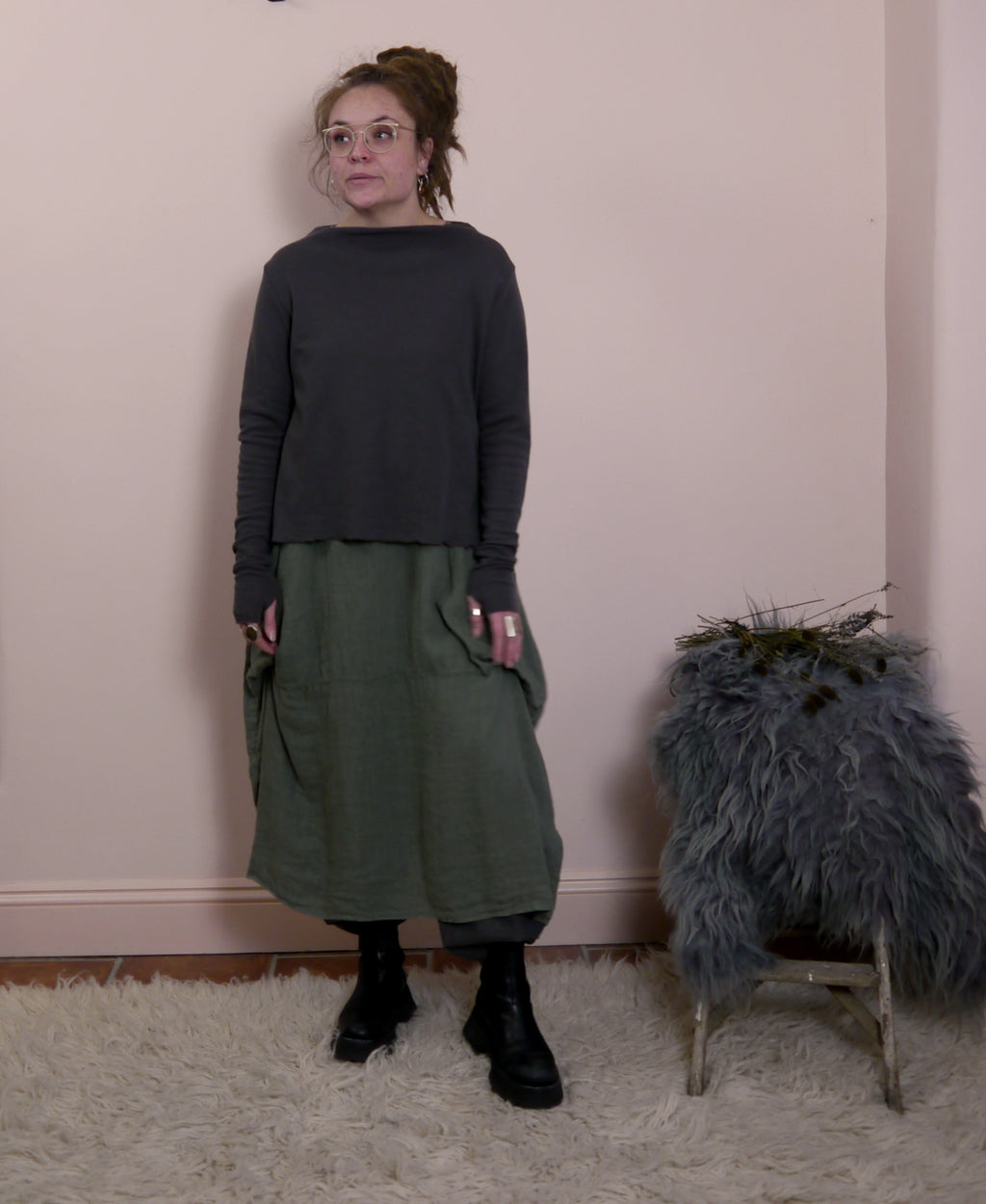 Merino Wool Jumper with High Neck and Side Splits in Black Coffee