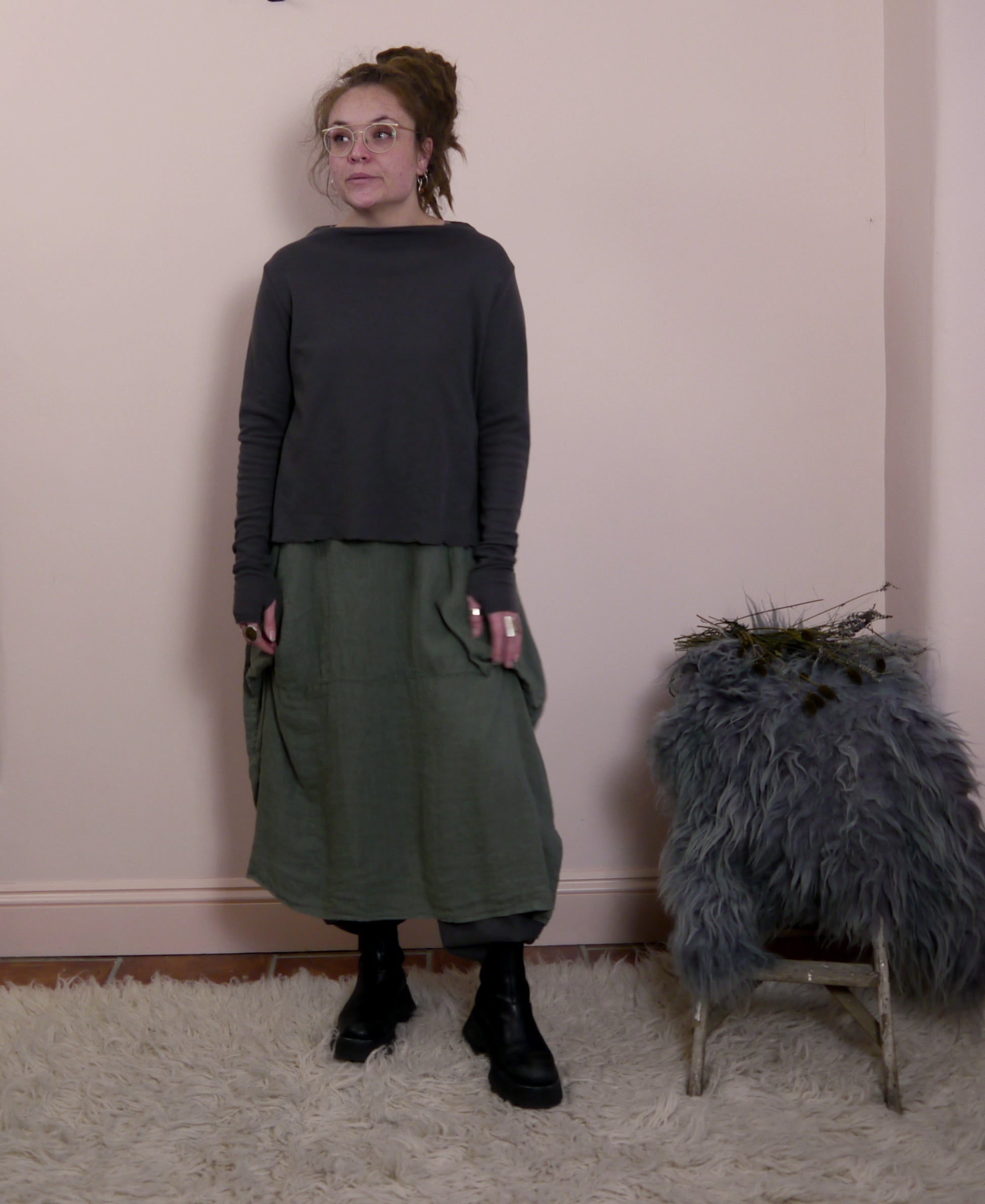 Merino Wool Jumper with High Neck and Side Splits in Black Coffee