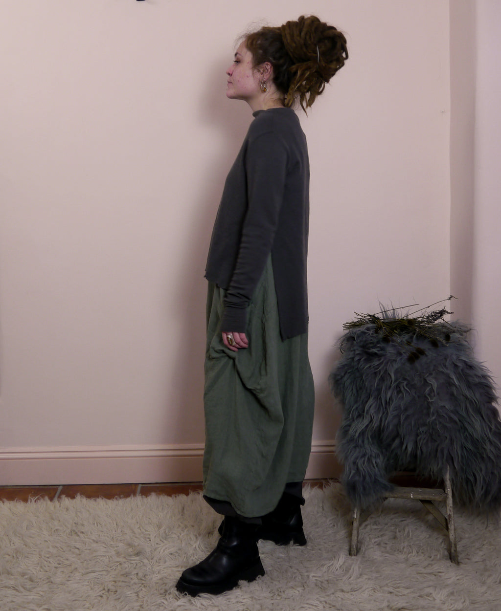 Merino Wool Jumper with High Neck and Side Splits in Black Coffee