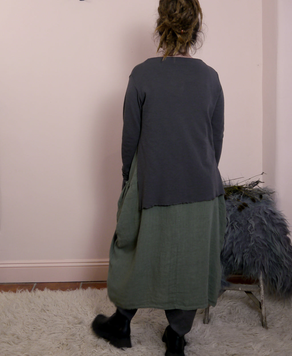 Merino Wool Jumper with High Neck and Side Splits in Black Coffee