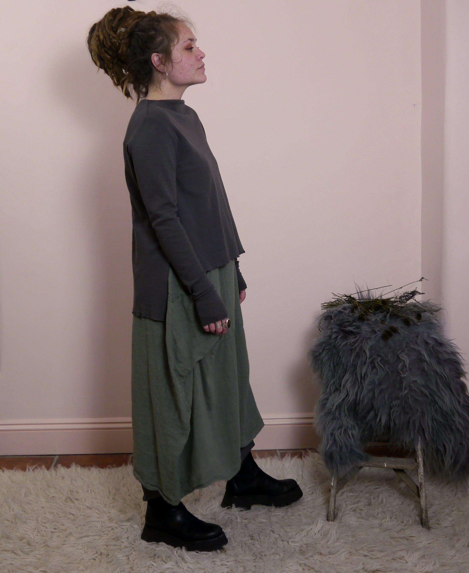 Merino Wool Jumper with High Neck and Side Splits in Black Coffee