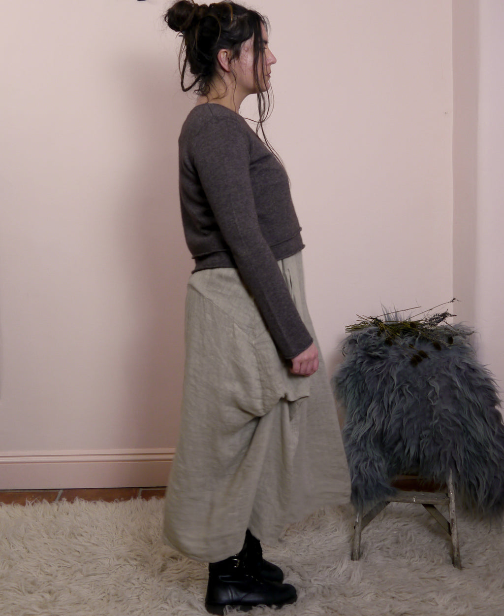 Lambswool/Cashmere Cropped Layered Jumper in Otter