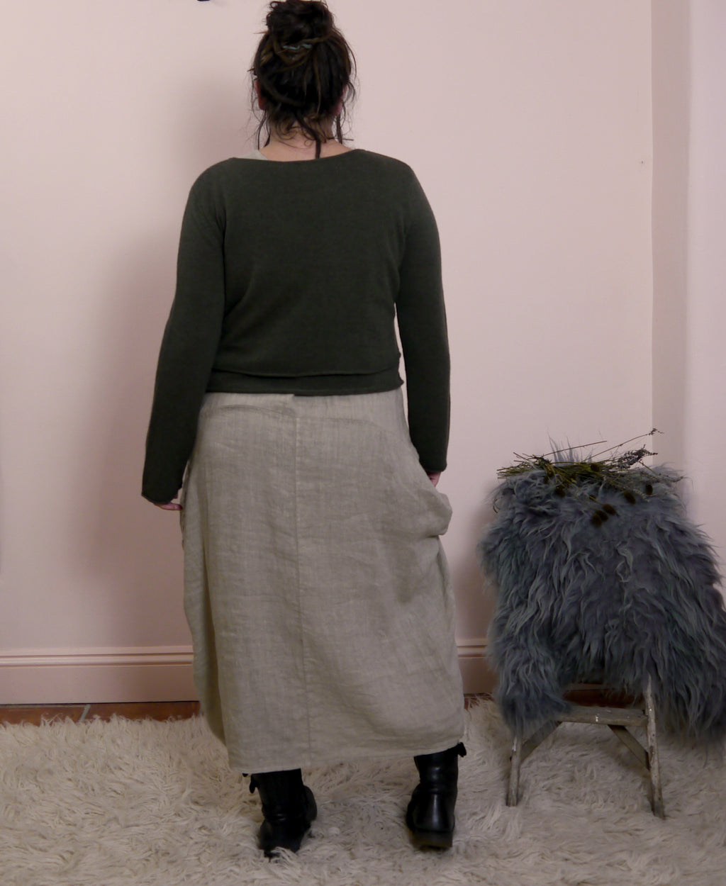 Lambswool/Cashmere Cropped Layered Jumper in Fir Green