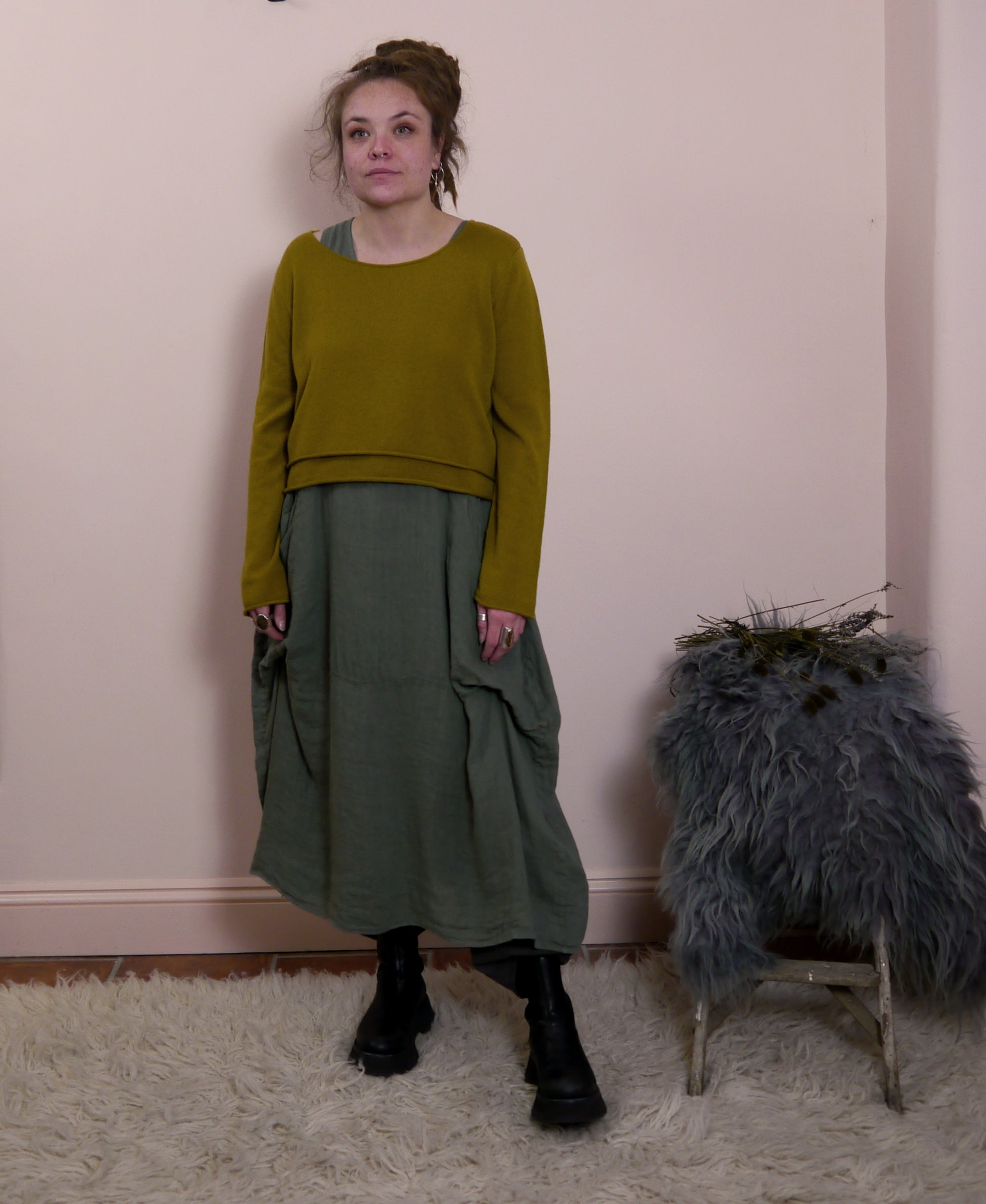 Linen Sleeveless Maxi Cocoon Dress with Pockets in Lichen