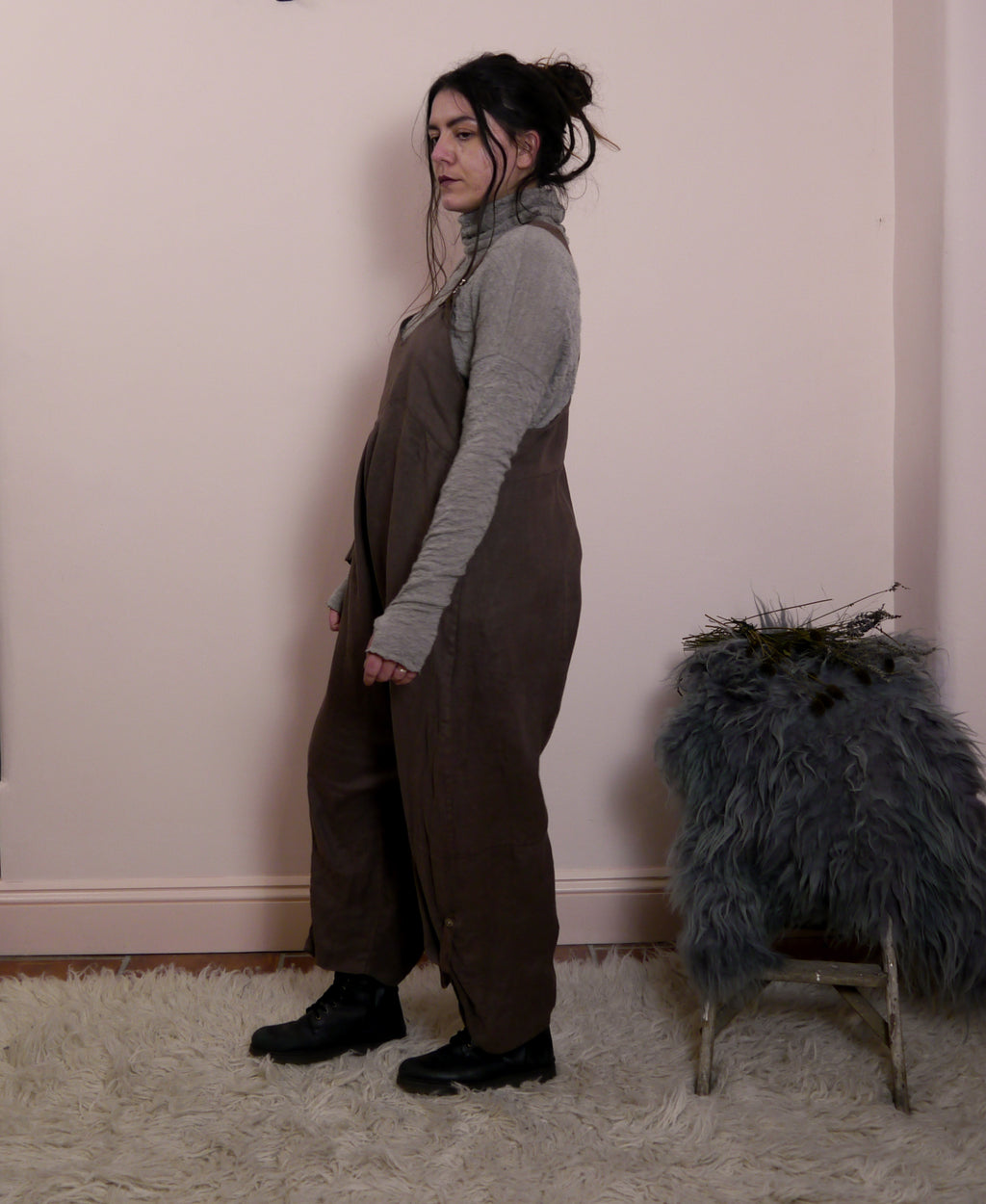 Linen Cocoon Dungarees with Buckles in Bark