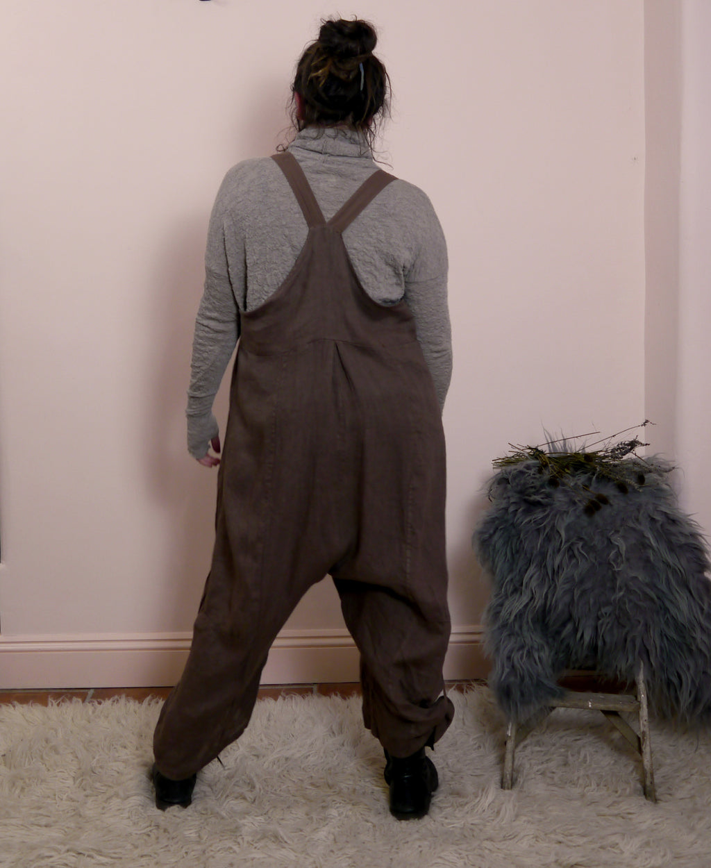 Linen Cocoon Dungarees with Buckles in Bark