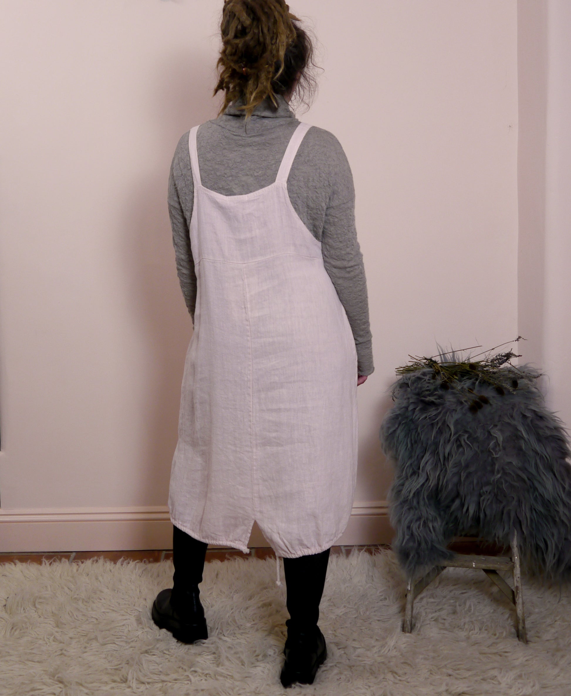 Linen Pinafore Dress in Blush