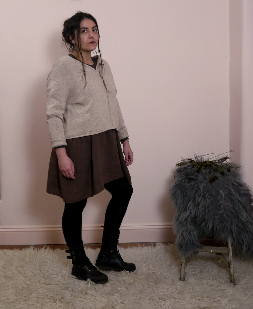 Lambswool/Cashmere Button Cardigan in Oatmeal