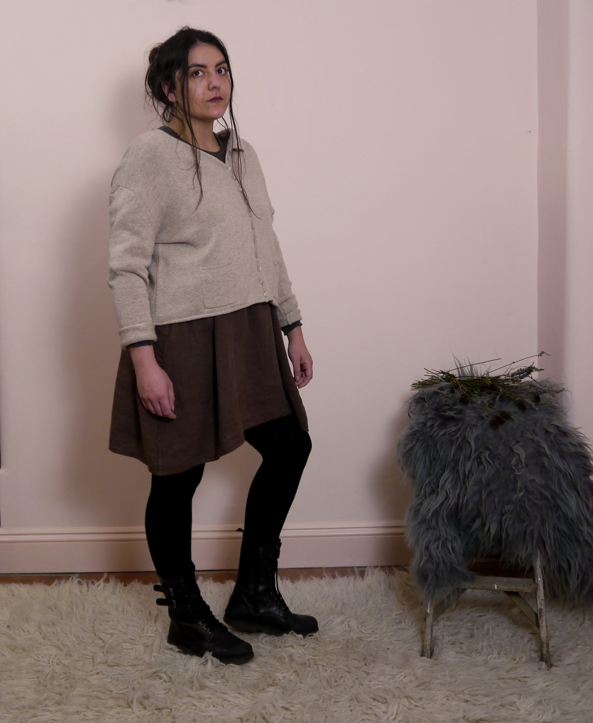 Lambswool/Cashmere Button Cardigan in Oatmeal