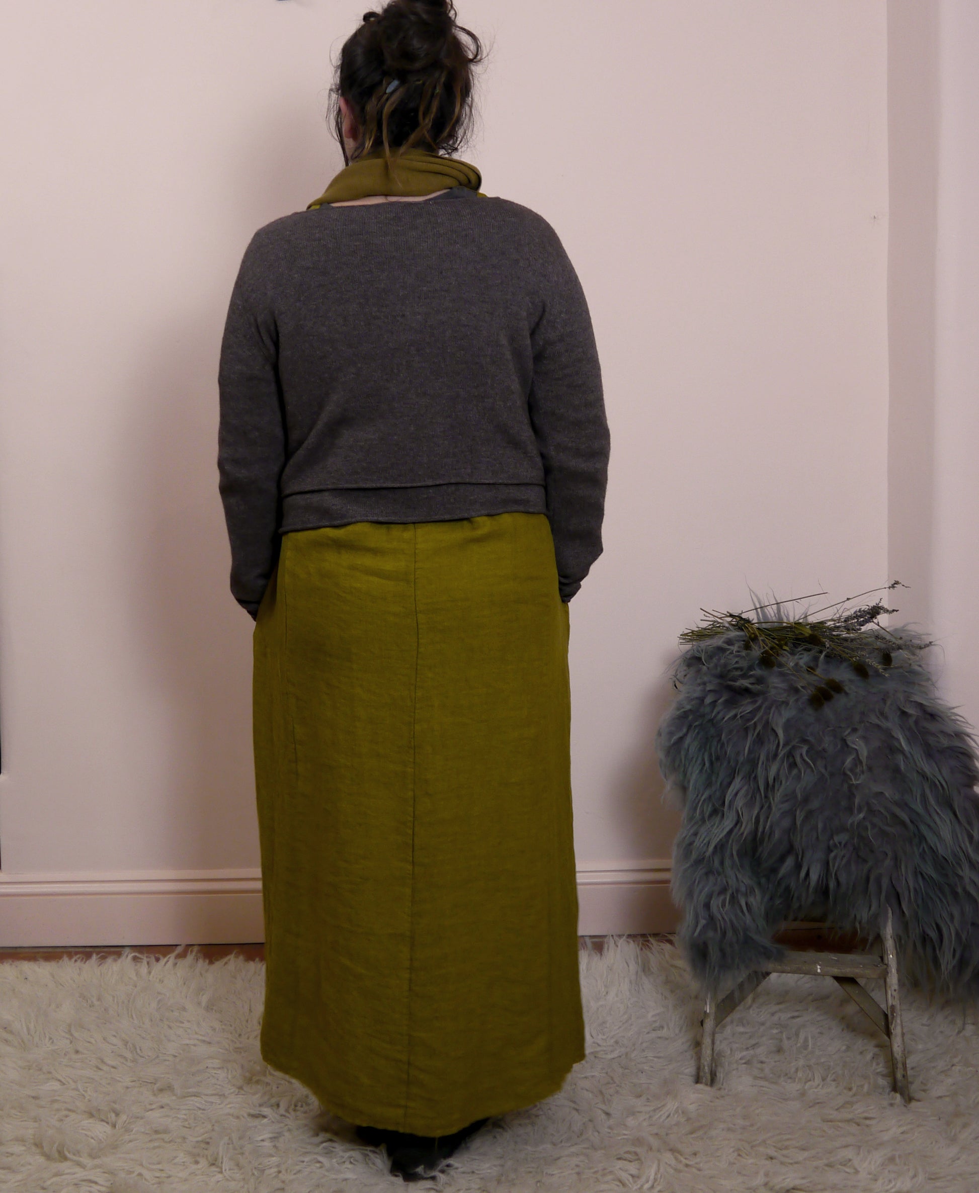 V Neck Midi Maxi Linen dress in Moss