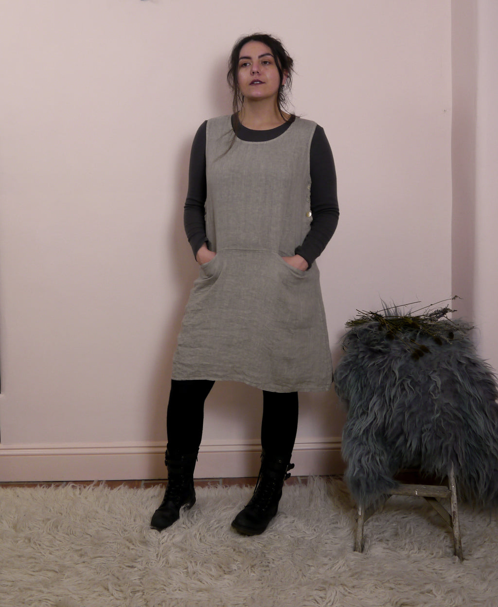 Sleeveless Linen Mini Dress in Mole