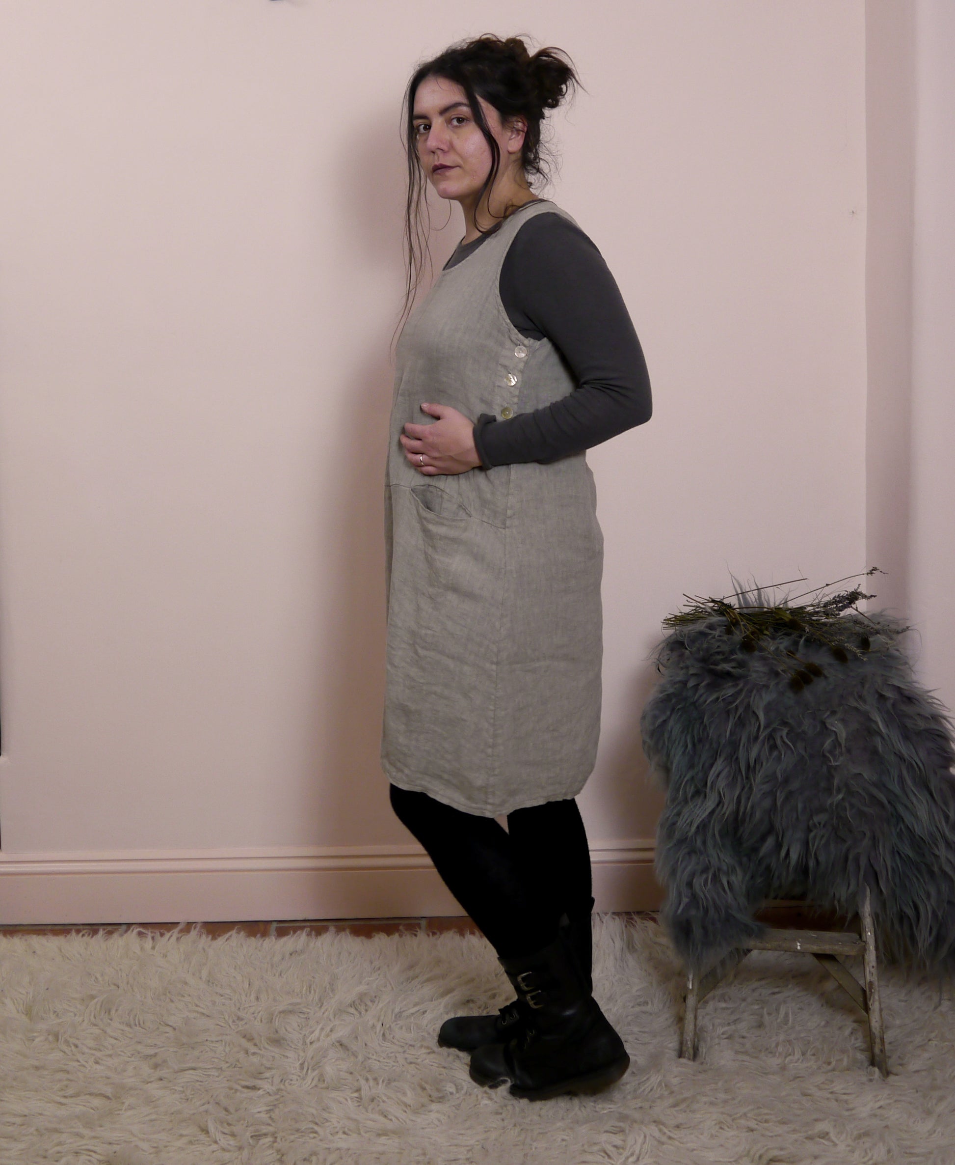 Sleeveless Linen Mini Dress in Mole