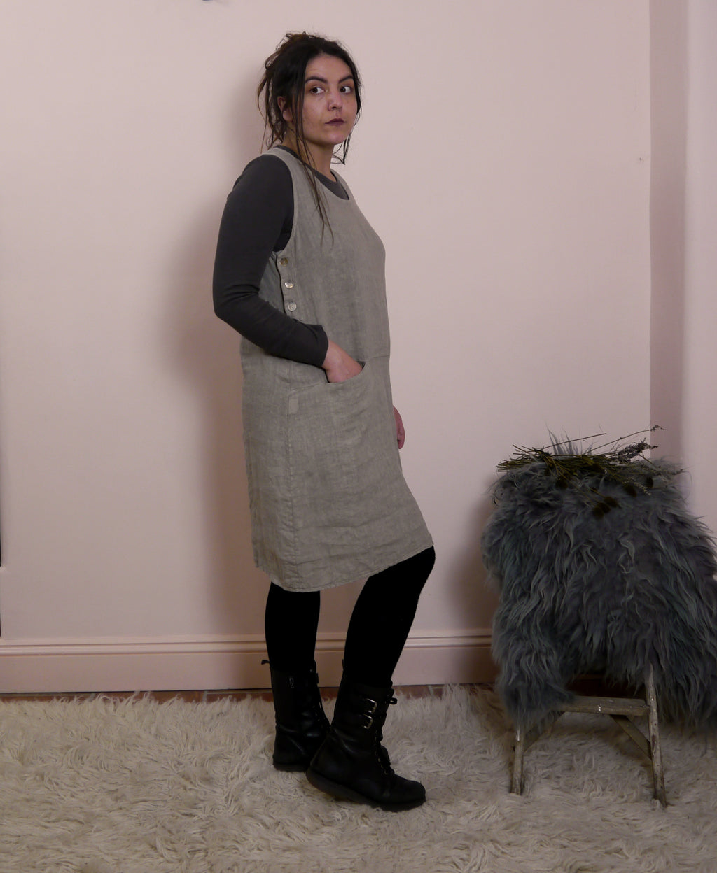 Sleeveless Linen Mini Dress in Mole