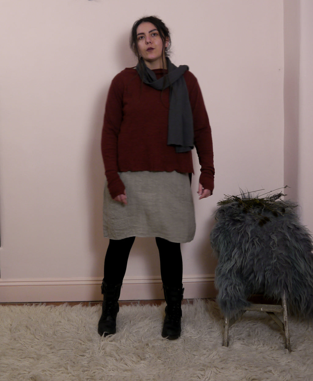 Sleeveless Linen Mini Dress in Mole