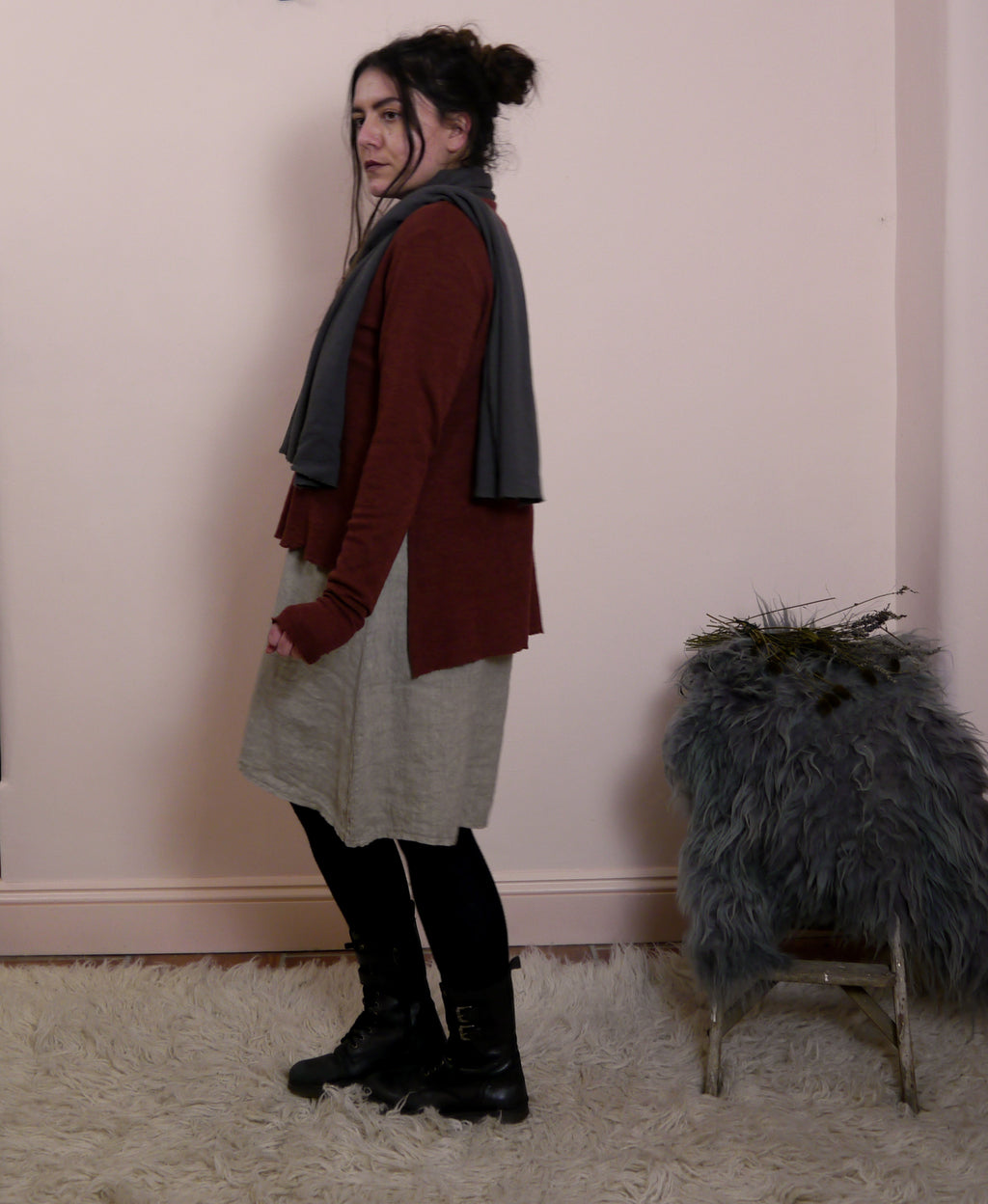 Sleeveless Linen Mini Dress in Mole