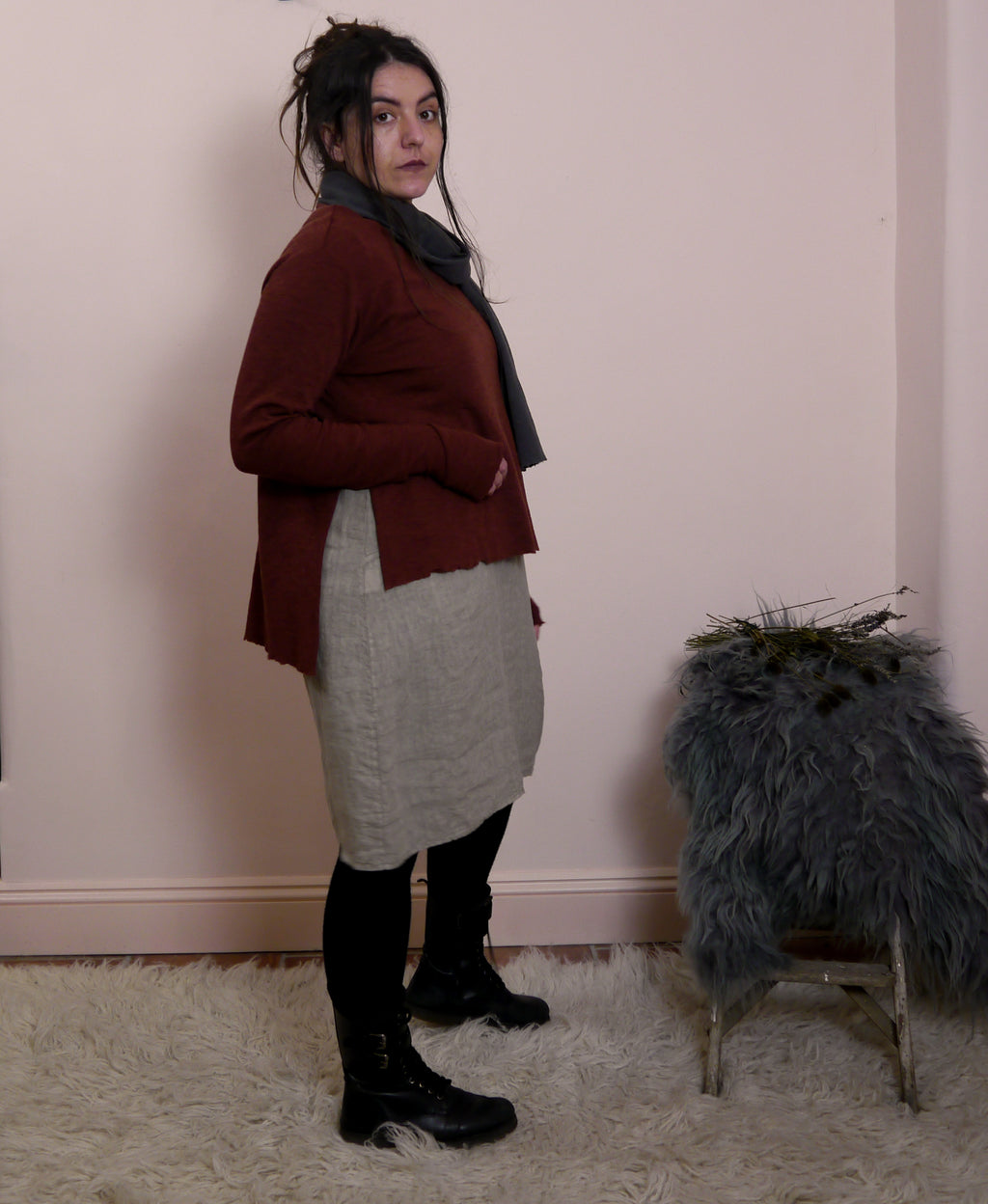 Sleeveless Linen Mini Dress in Mole