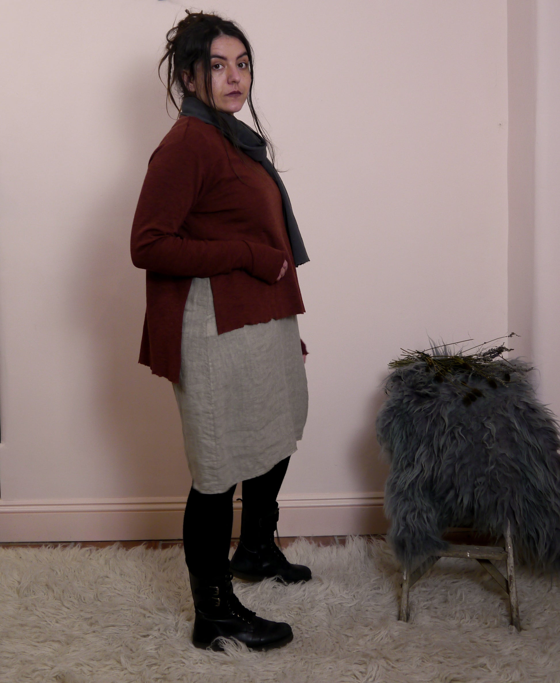 Sleeveless Linen Mini Dress in Mole