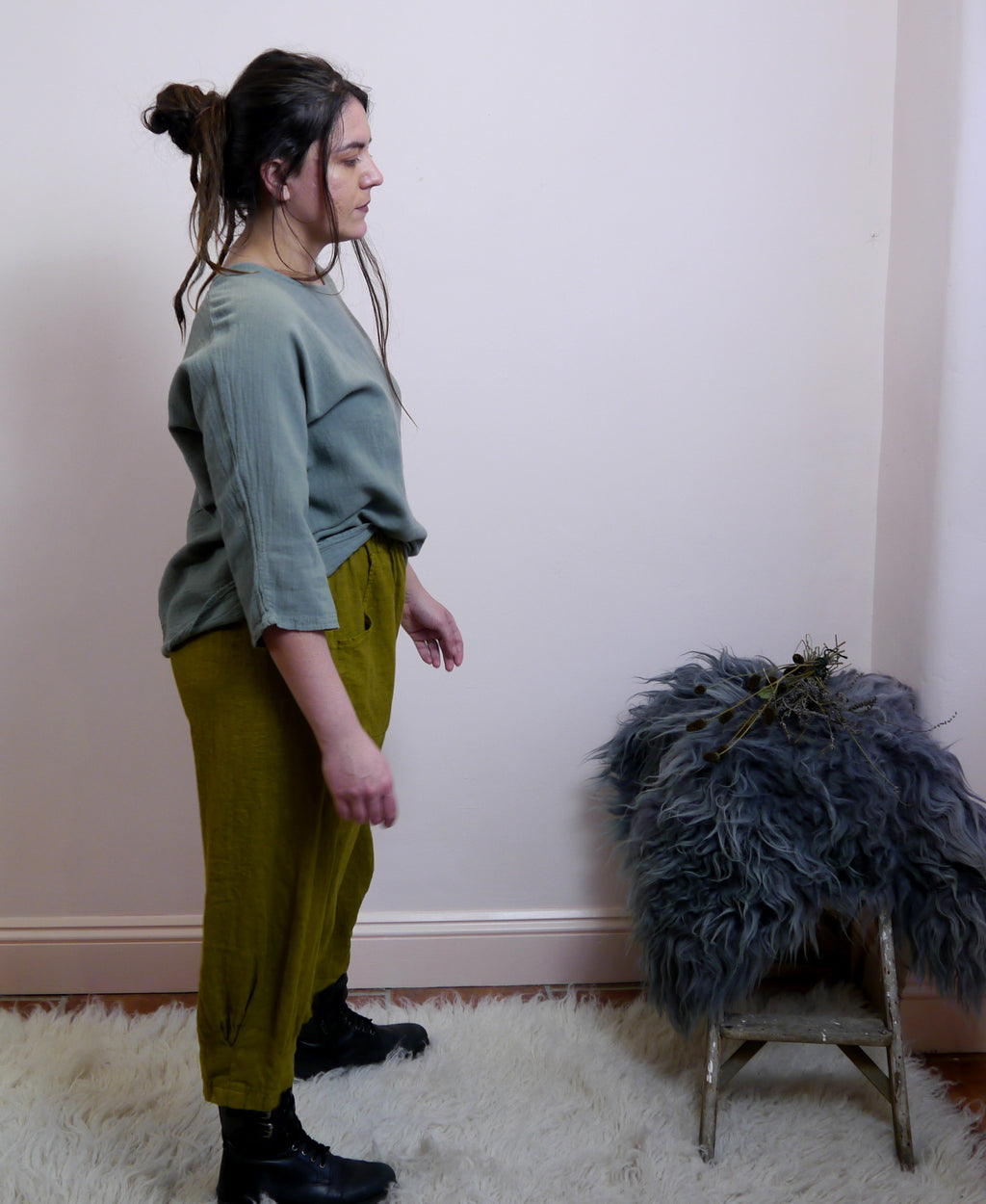 Cotton/Linen Longer Length Layering Top in Forget-Me-Not