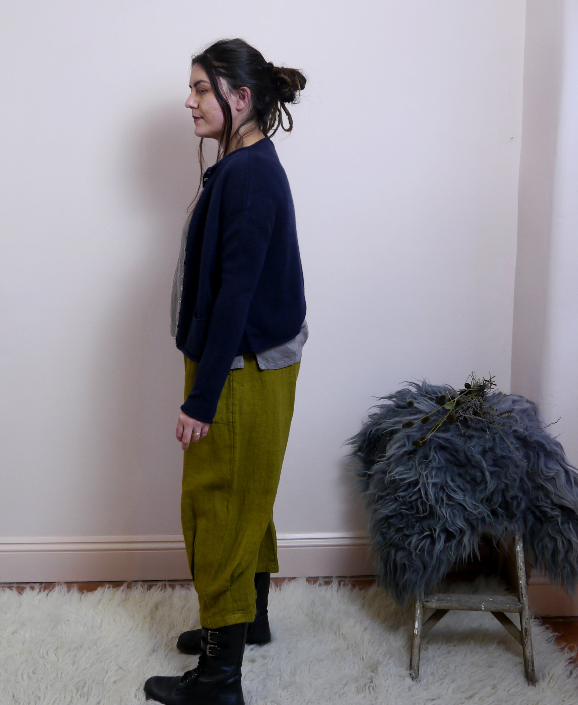 Lambswool/Cashmere Button Cardigan in Navy Marl