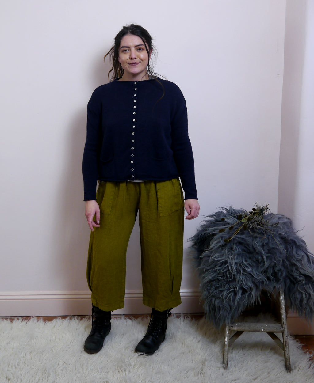 Lambswool/Cashmere Button Cardigan in Navy Marl