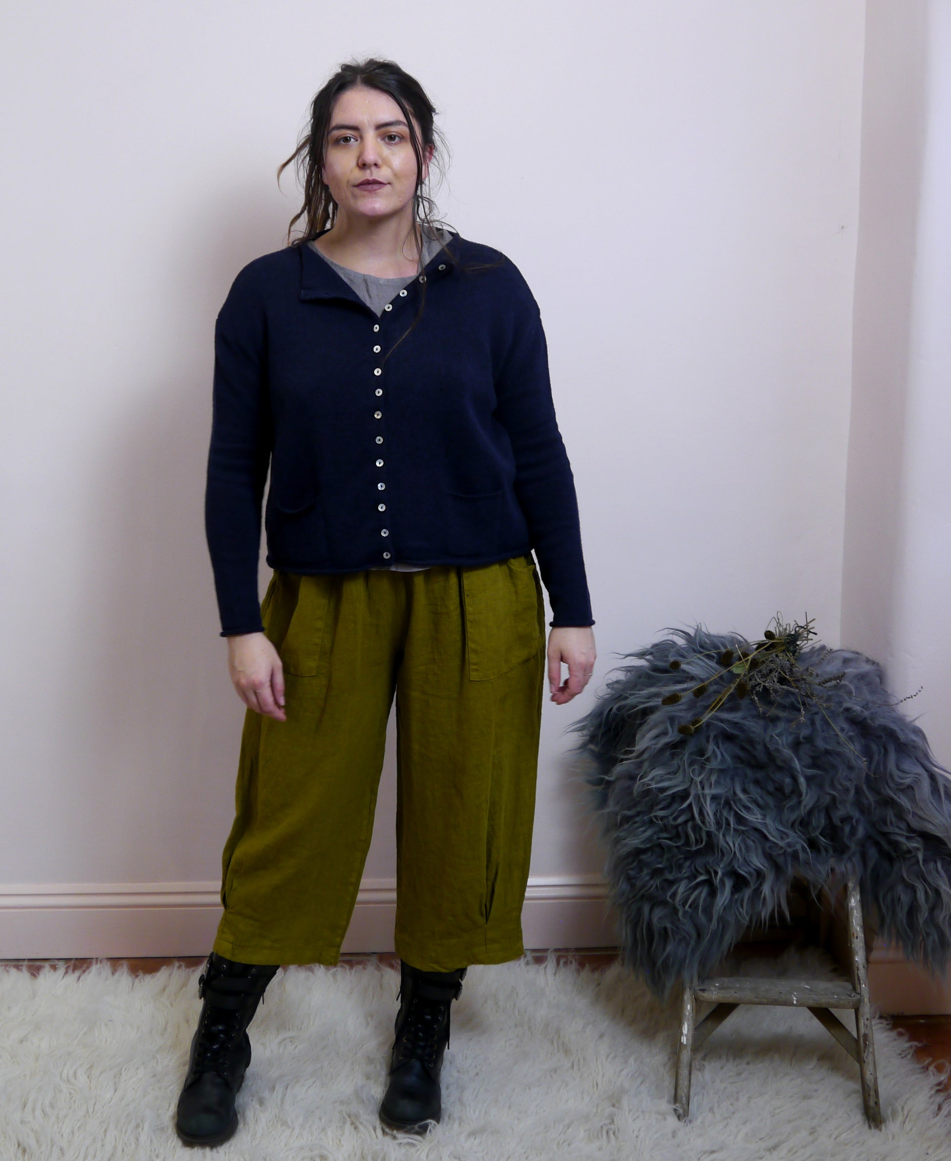 Lambswool/Cashmere Button Cardigan in Navy Marl